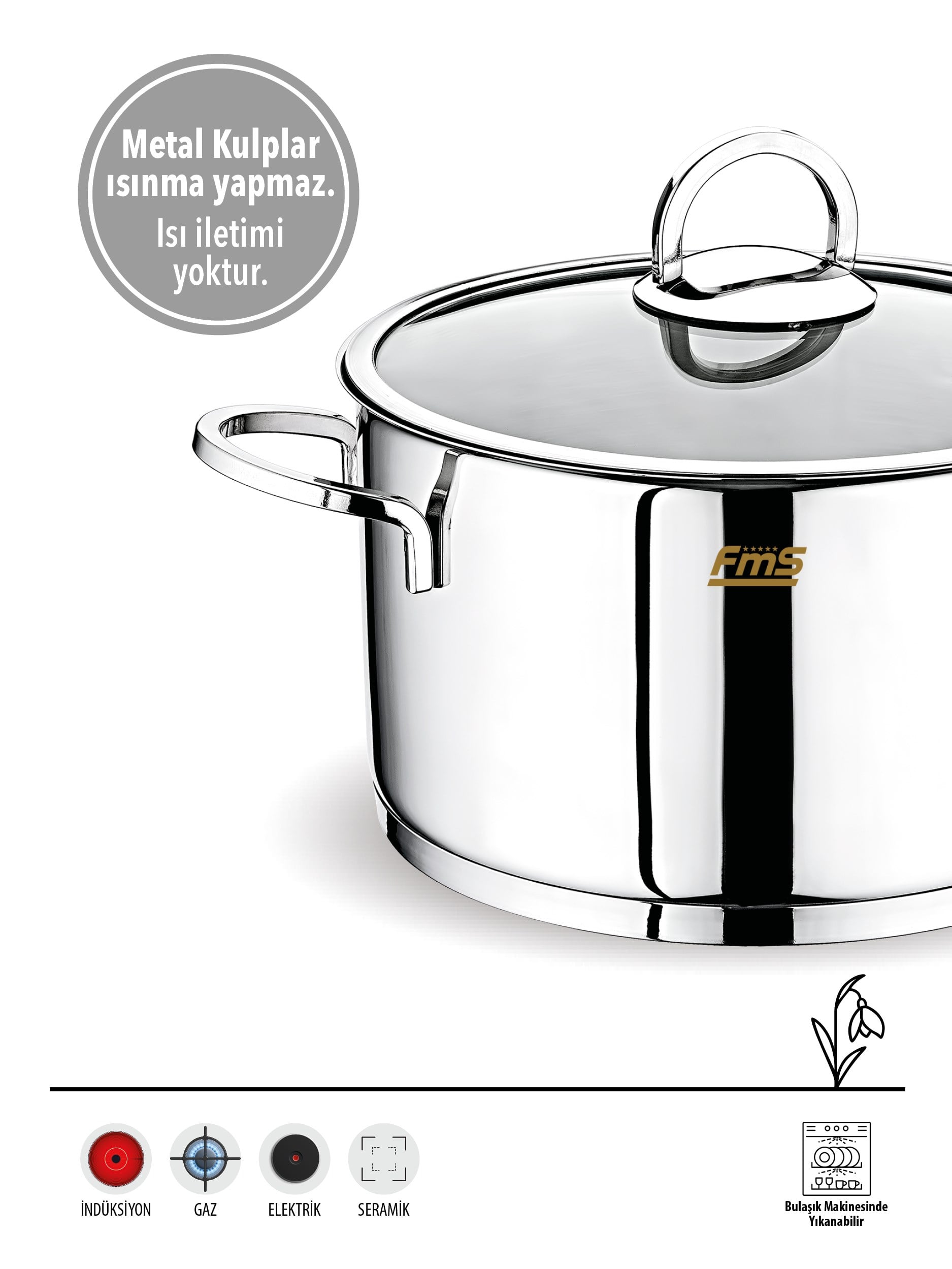 FMS YILDIZ SILVER 8 PARÇA Çelik Tencere Seti |304 Çelik | 18/10