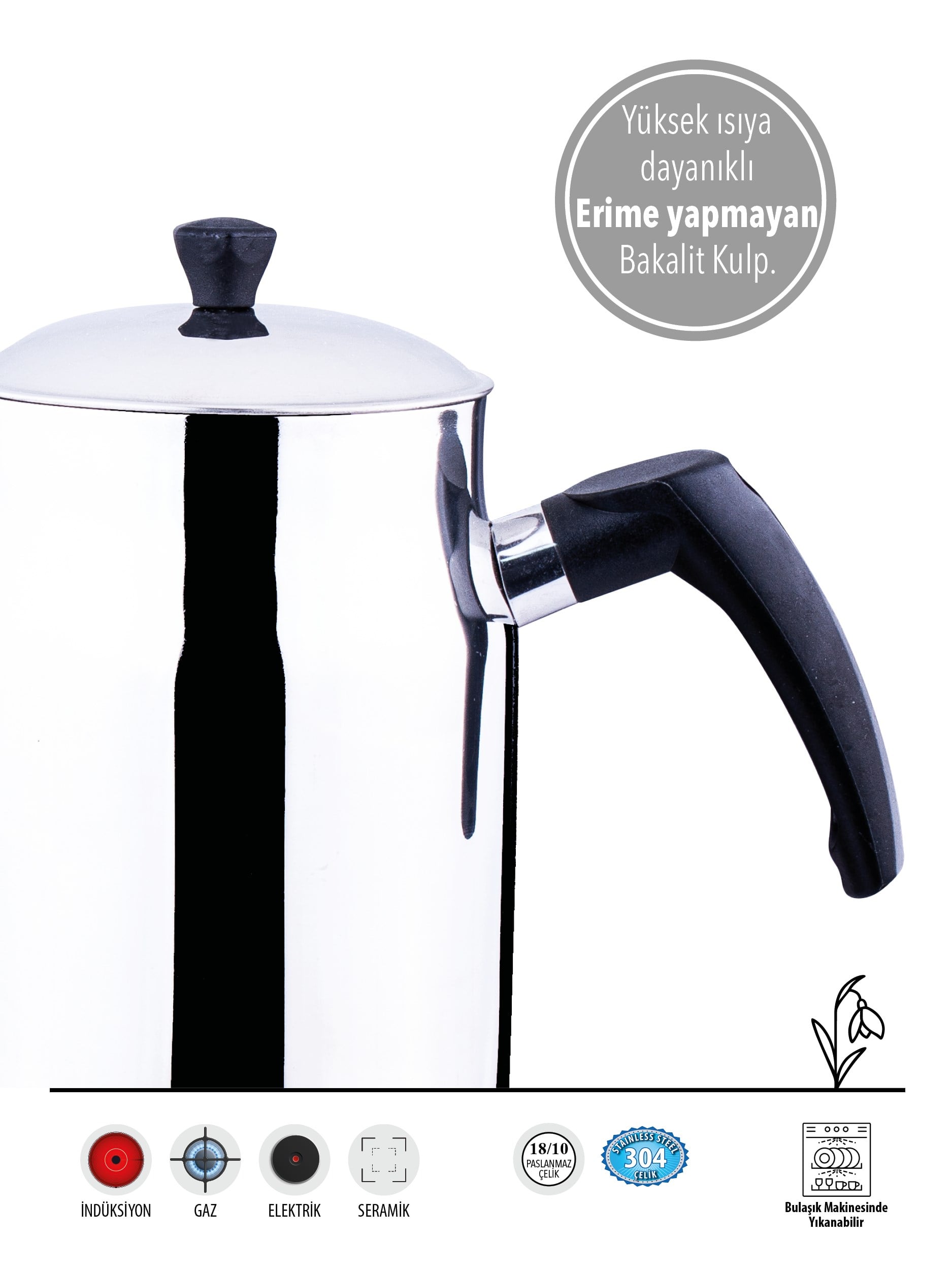 Kahveci No:3 | 18/10 Paslanmaz Çelik Demlik | 2,25 Litre | Parlak Yüzey