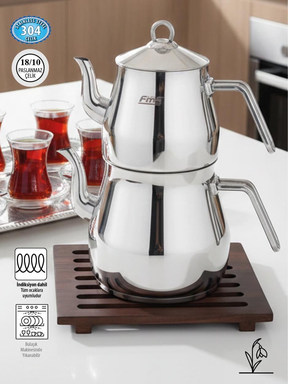 Mega Jumbo Çaydanlık | 18/10 Paslanmaz | İndüksiyon Uyumlu | 2.5 L + 4.5 L
