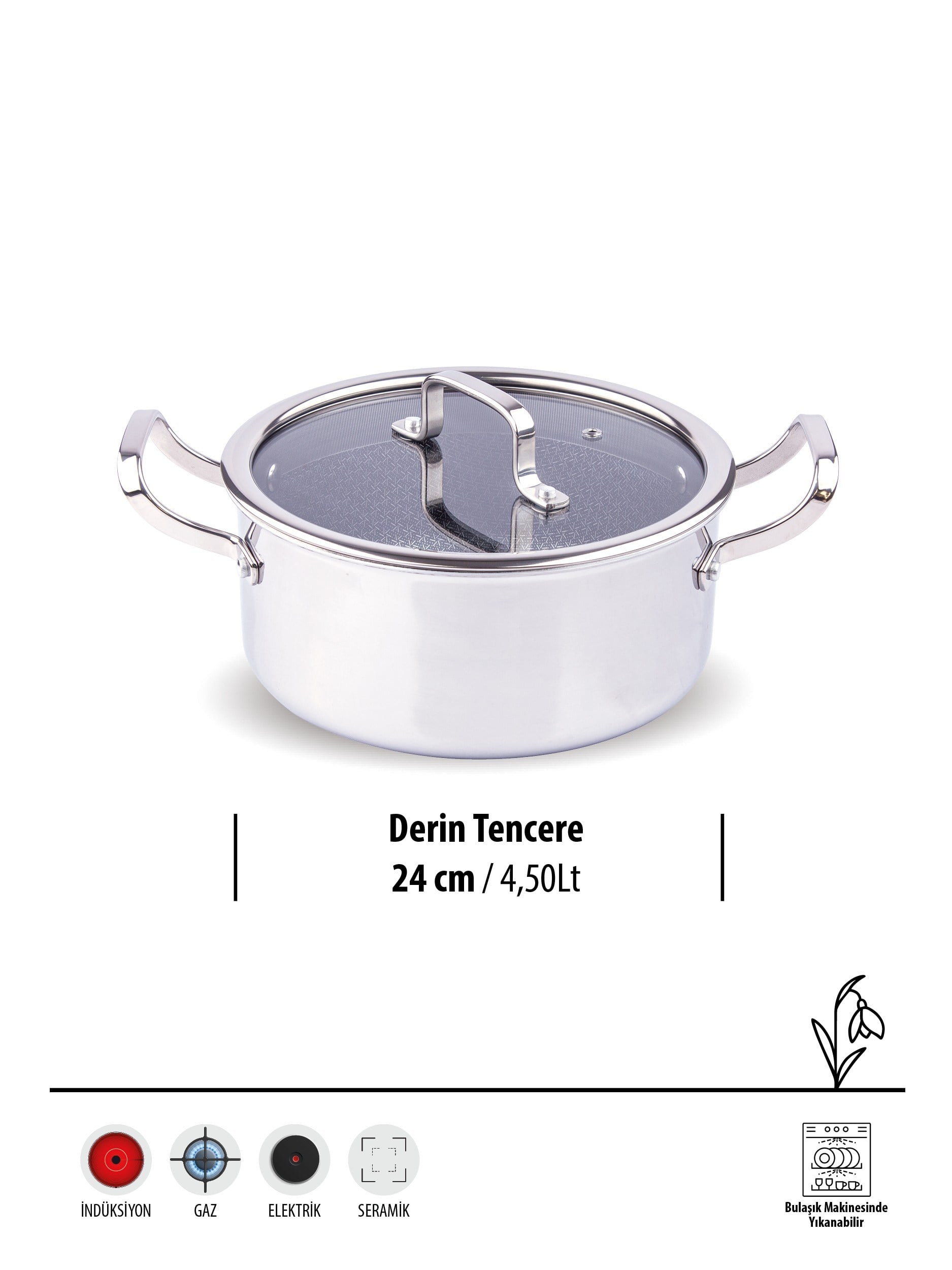 PLATİN PRO | ÇİZİLMEZ | 24CM DERİN TENCERE | İNDÜKSİYON UYUMLU | YANMAZ YAPIŞMAZ