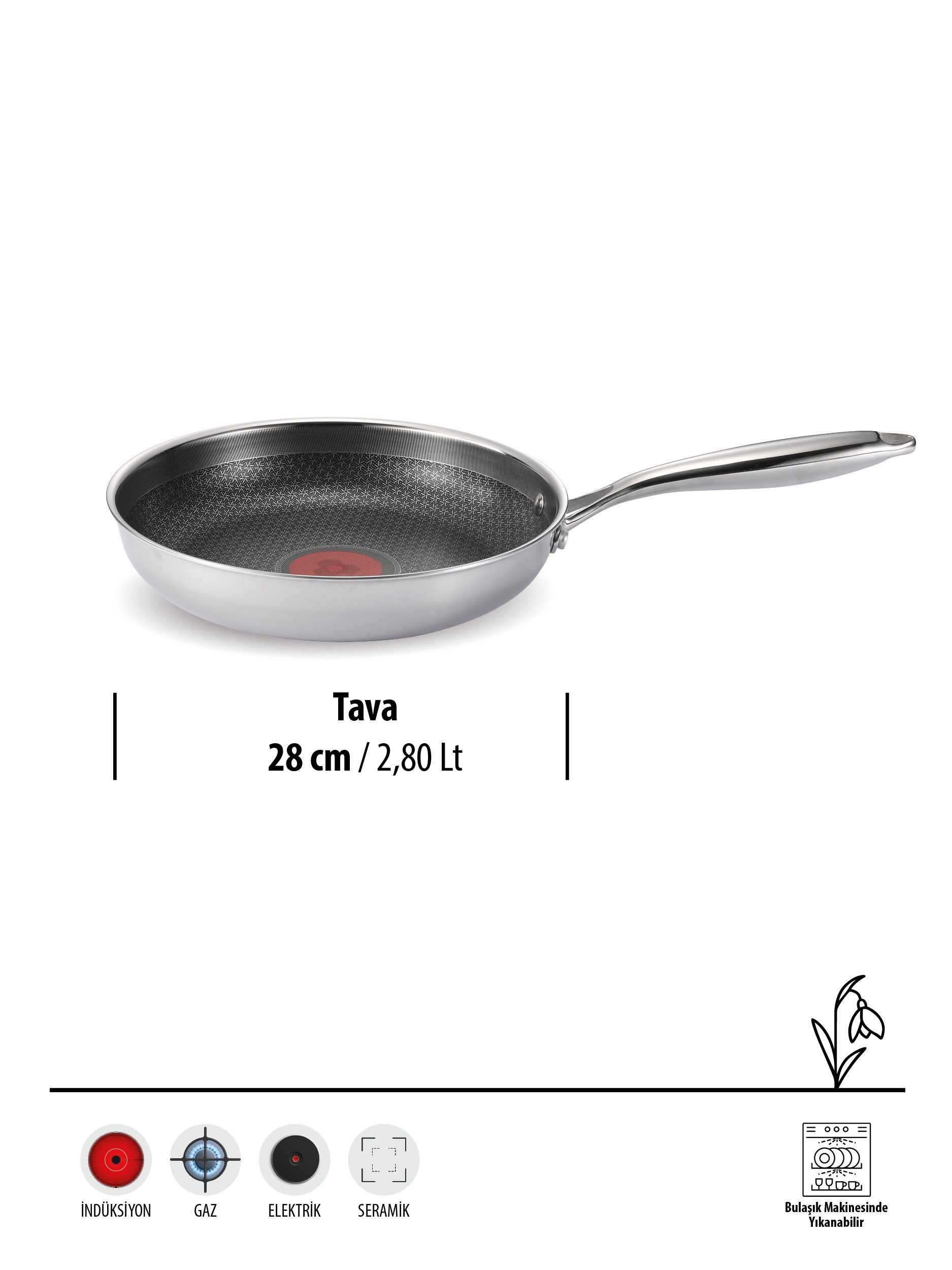 PLATİN PRO | ÇİZİLMEZ | 28CM YAĞ TAVA | İNDÜKSİYON UYUMLU | YANMAZ YAPIŞMAZ