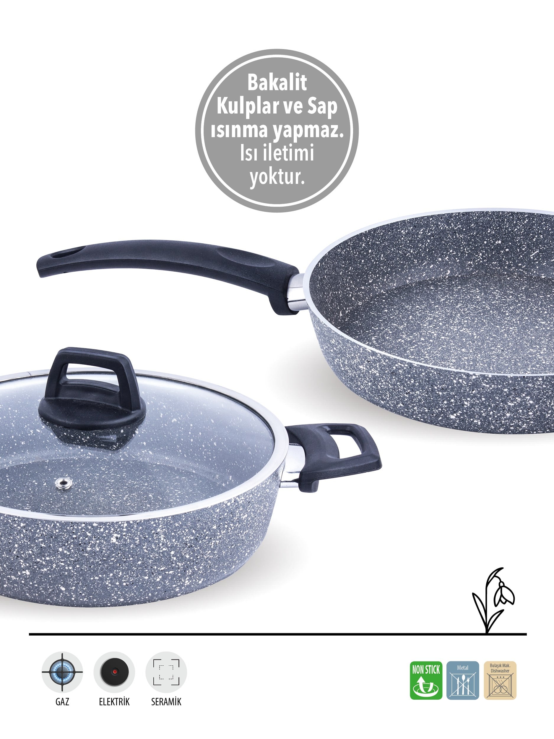 PRATİK GRİ 2'Lİ GRANİT SET | YANMAZ YAPIŞMAZ YÜZEY | 26 CM |