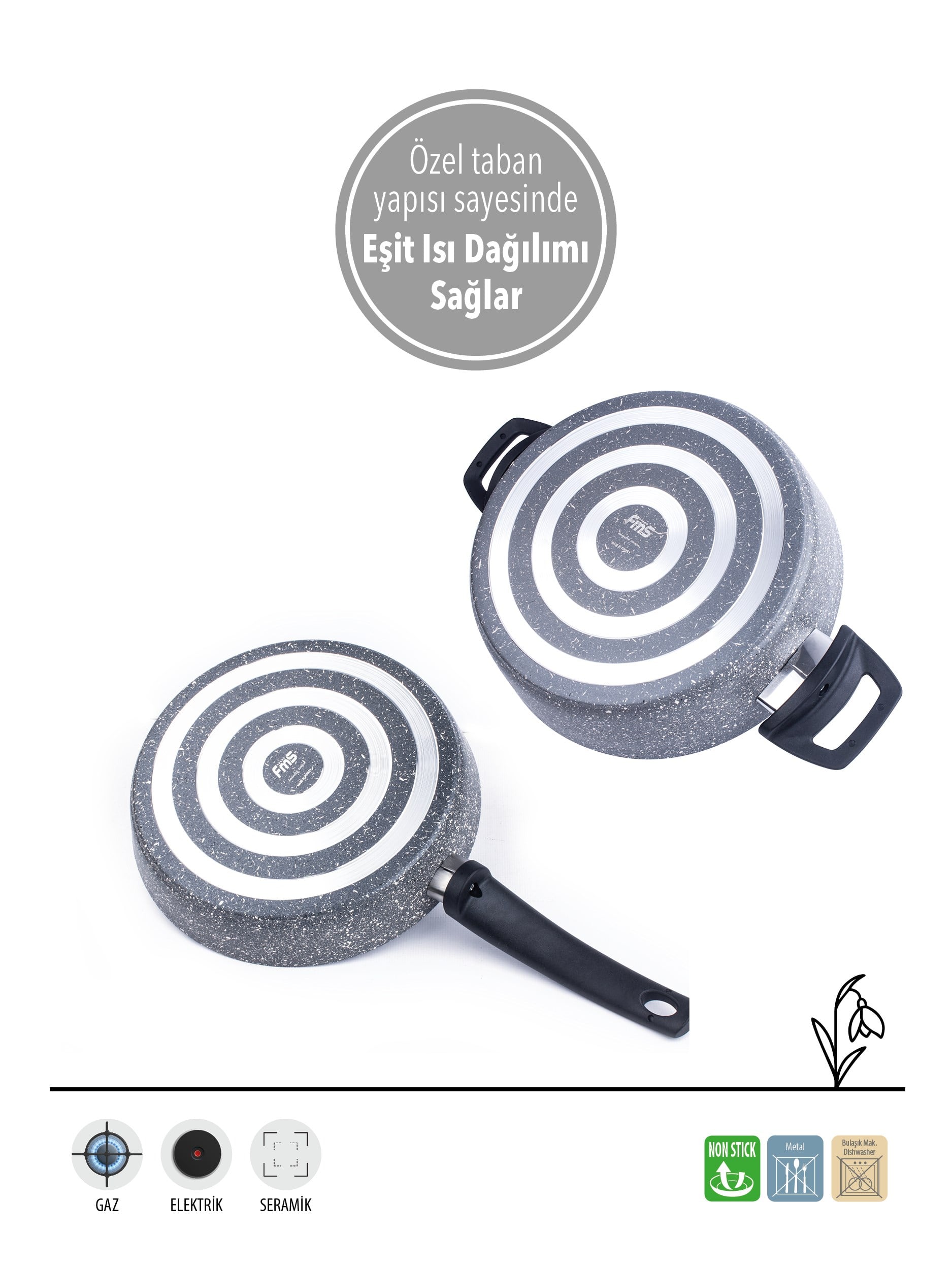 PRATİK GRİ 2'Lİ GRANİT SET | YANMAZ YAPIŞMAZ YÜZEY | 26 CM |