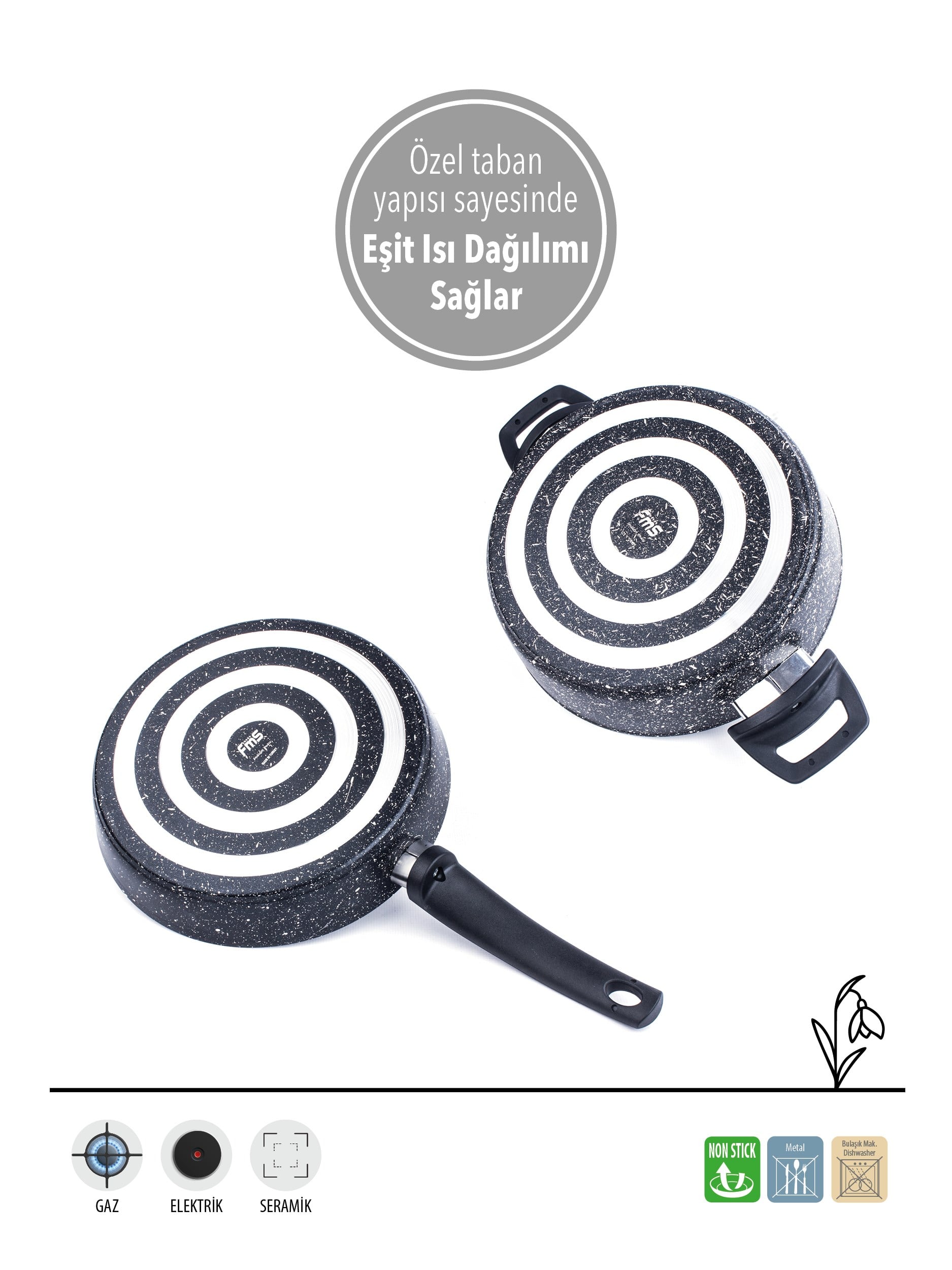 PRATİK SİYAH 2'Lİ GRANİT SET | YANMAZ YAPIŞMAZ YÜZEY | 26 CM |