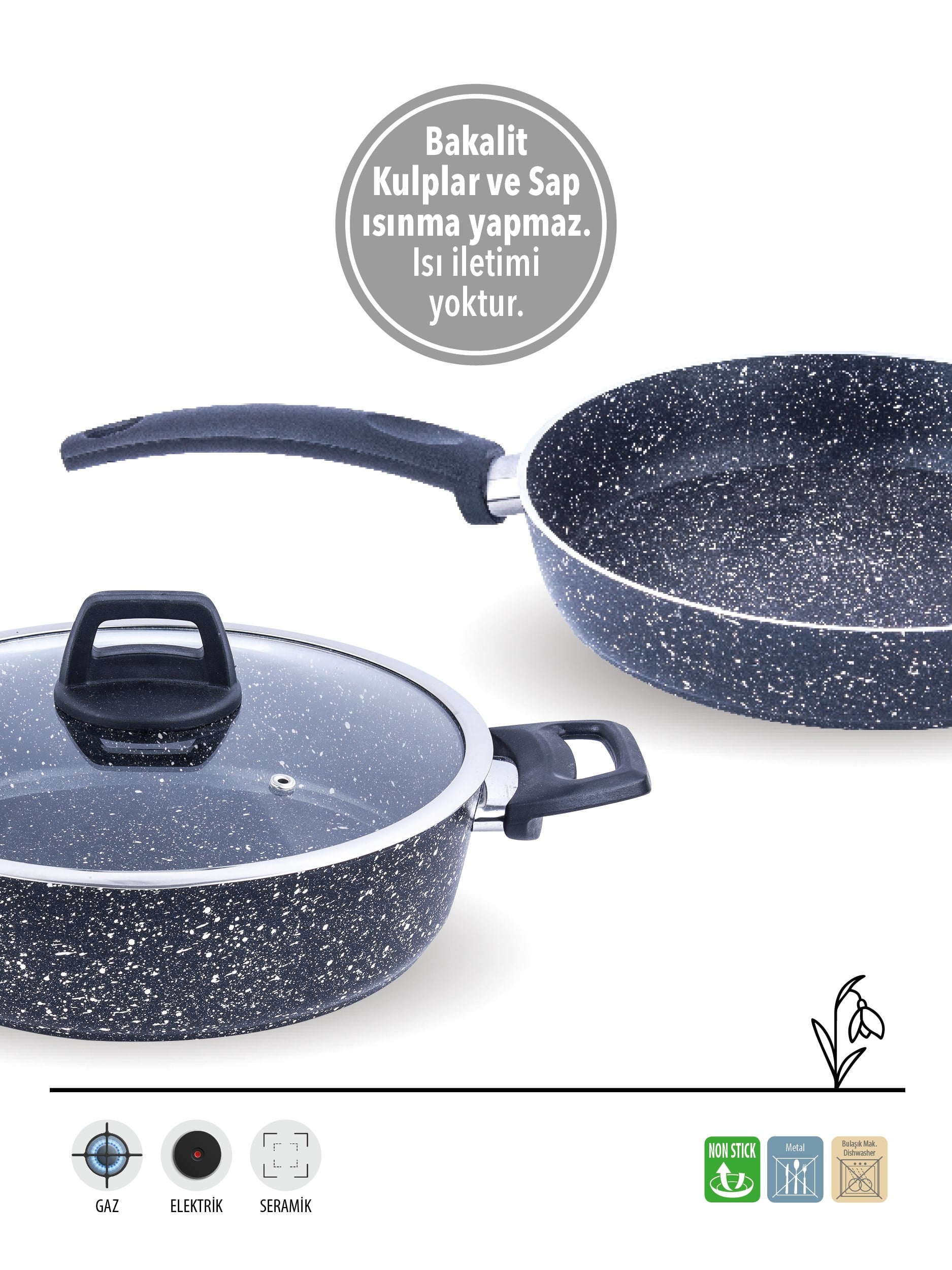 PRATİK SİYAH 2'Lİ GRANİT SET | YANMAZ YAPIŞMAZ YÜZEY | 26 CM |