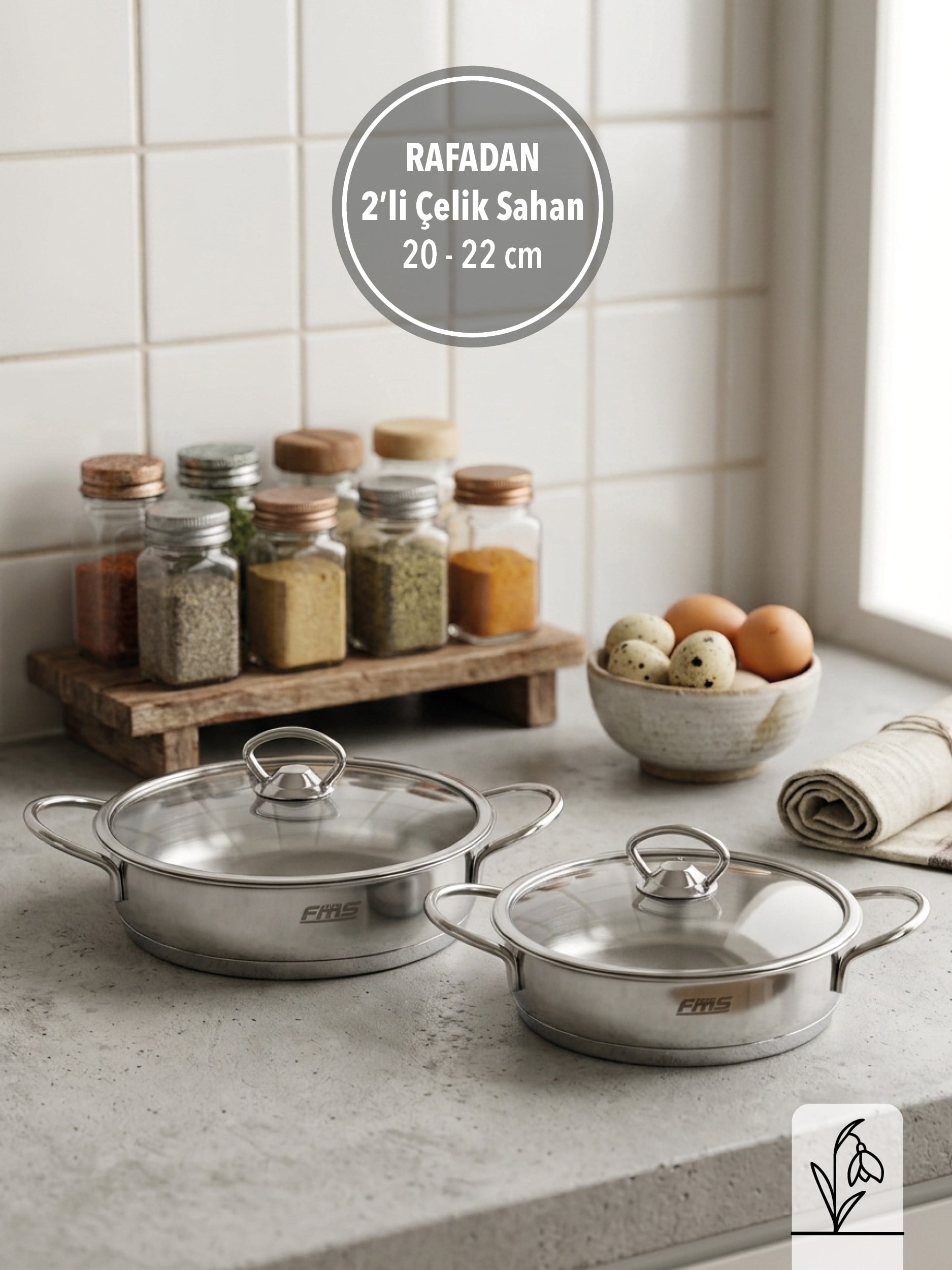 RAFADAN 2'Lİ ÇELİK SAHAN SETİ | 20-22 CM | 18/10 PASLANMAZ ÇELİK | İNDÜKSİYON TABAN |