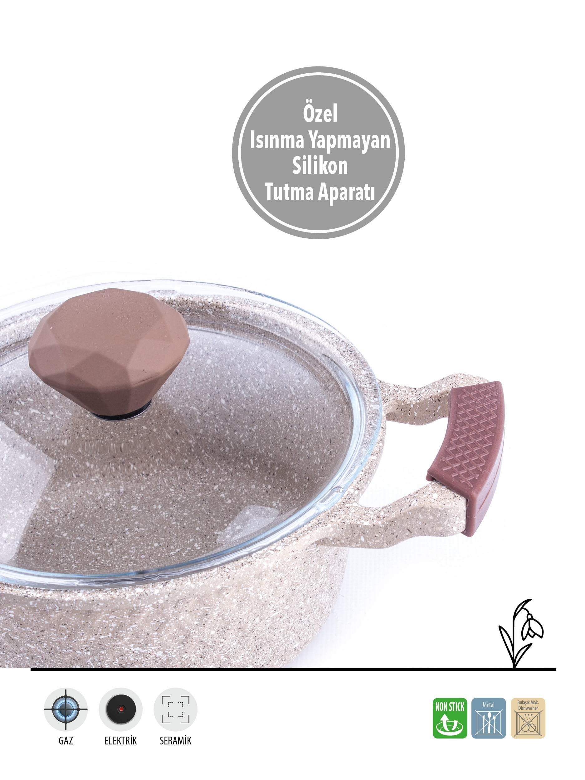 SİENNA 3'LÜ DÖKÜM GRANİT GÜVEÇ SET | YANMAZ YAPIŞMAZ YÜZEY | BEJ |