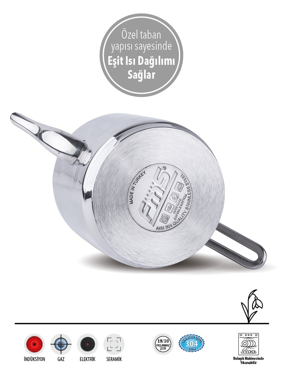 Silindir Elmas Kulp Midi Boy | 18/10 Çelik Çaydanlık | İndüksiyon Taban | 0,6 L + 1 L | 