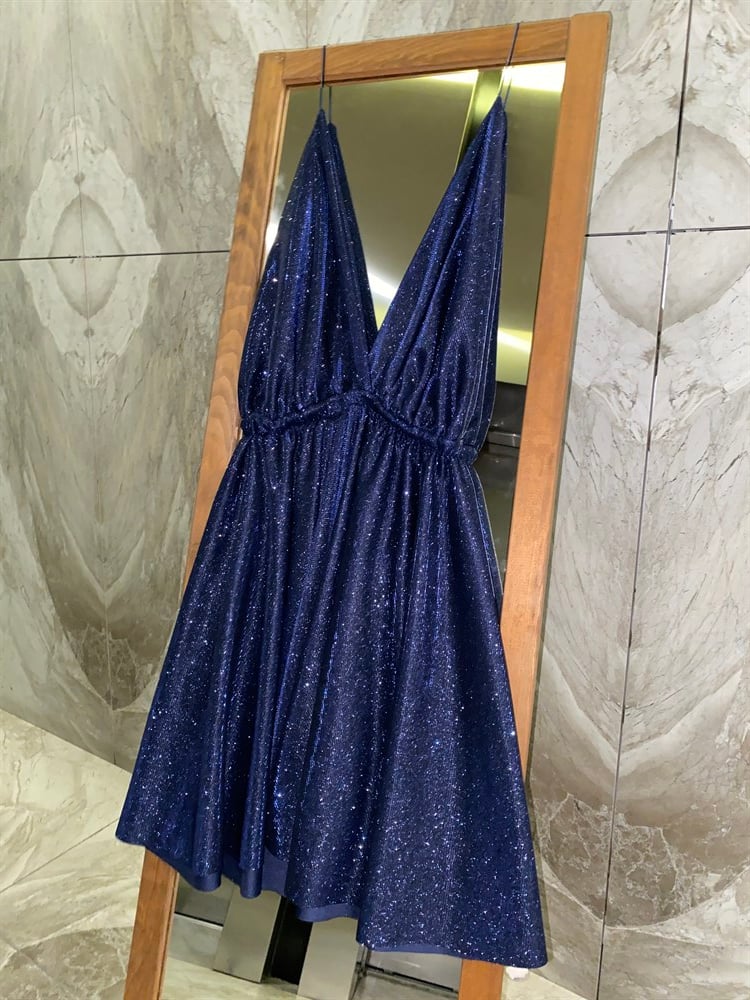 Özel Tasarım Simli Kısa Elbise