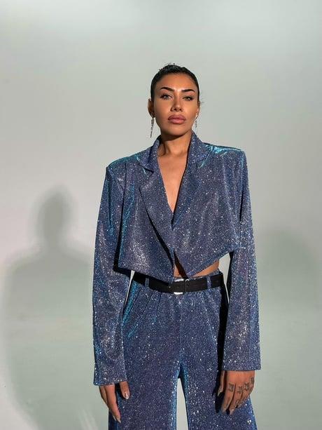 Özel Tasarım Pembe Simli Vatkalı Kısa Ceket