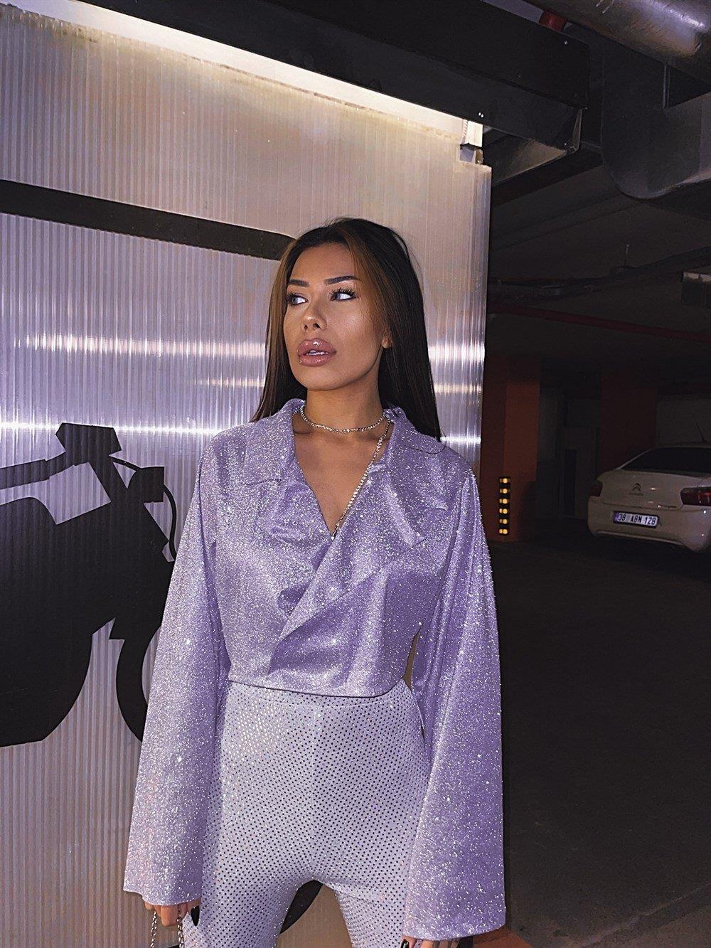 Özel Tasarım Pembe Simli Vatkalı Kısa Ceket