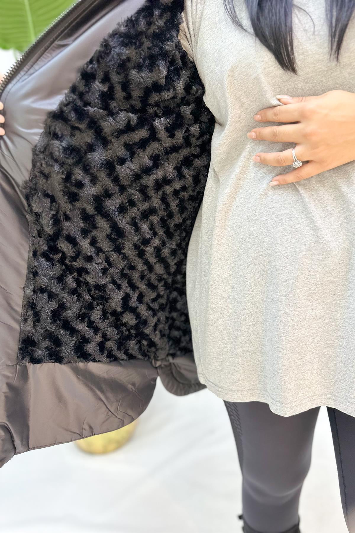 -20 KorumalıTaş Detaylı Bütük Beden Mont - Siyah 