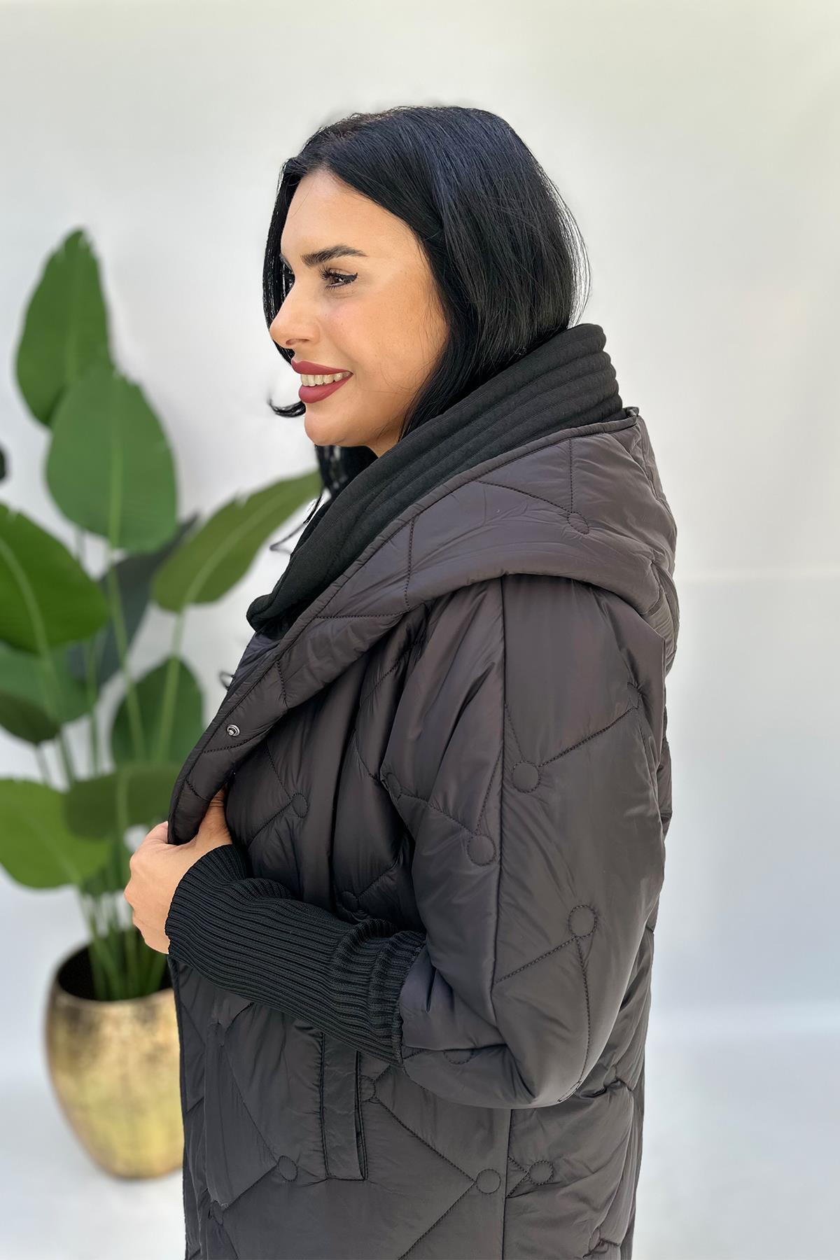 -20 Trikolu Büyük Beden Uzun Mont - Siyah