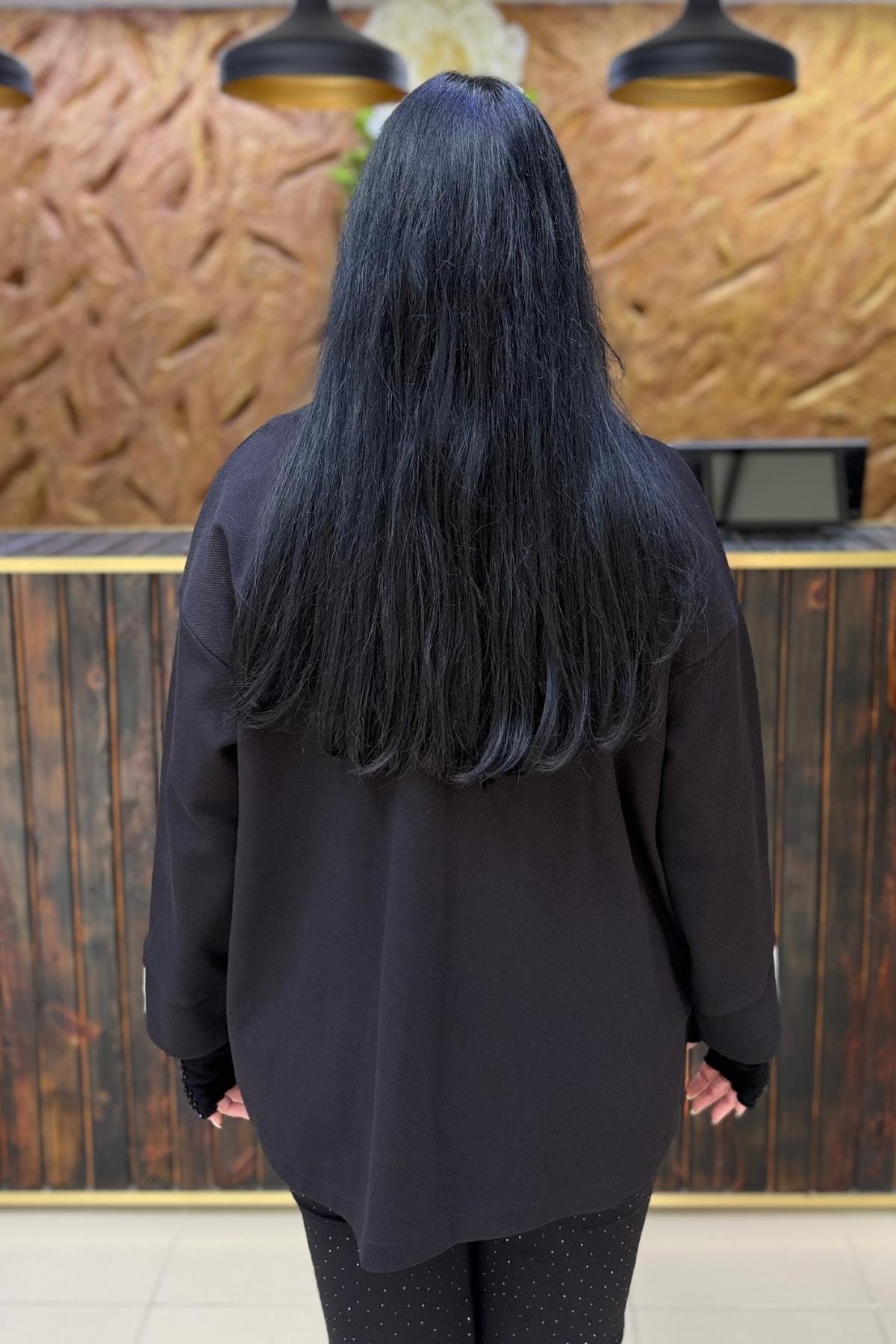 BEYAZ ŞERİTLİ BÜYÜK BEDEN BLAZER CEKET