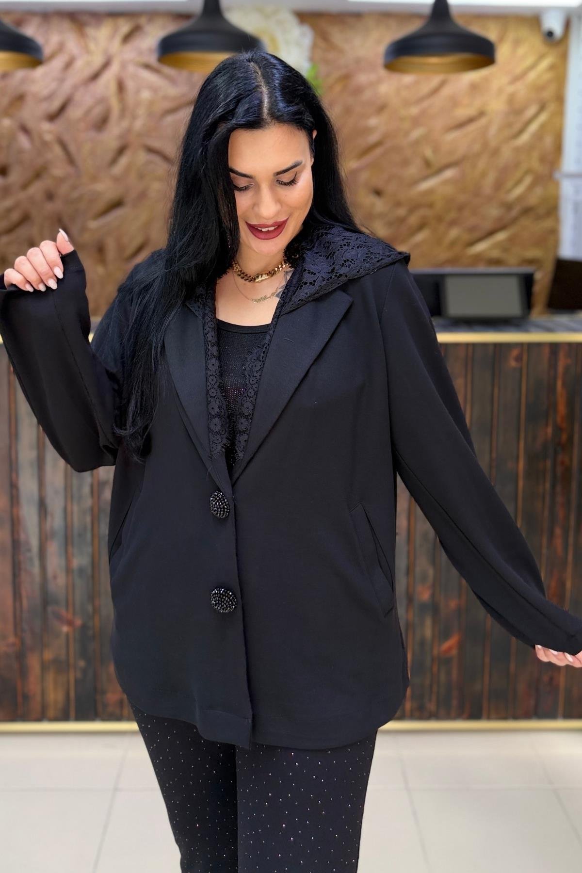 DANTEL KAPŞONLU BÜYÜK BEDEN BLAZER CEKET