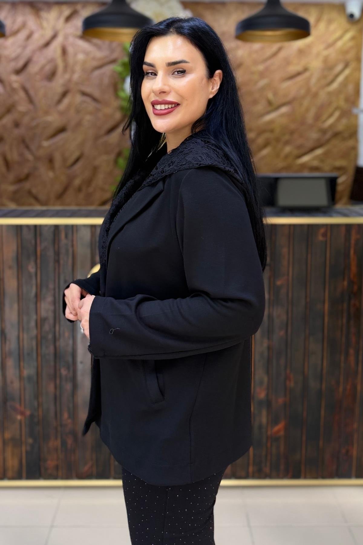 DANTEL KAPŞONLU BÜYÜK BEDEN BLAZER CEKET