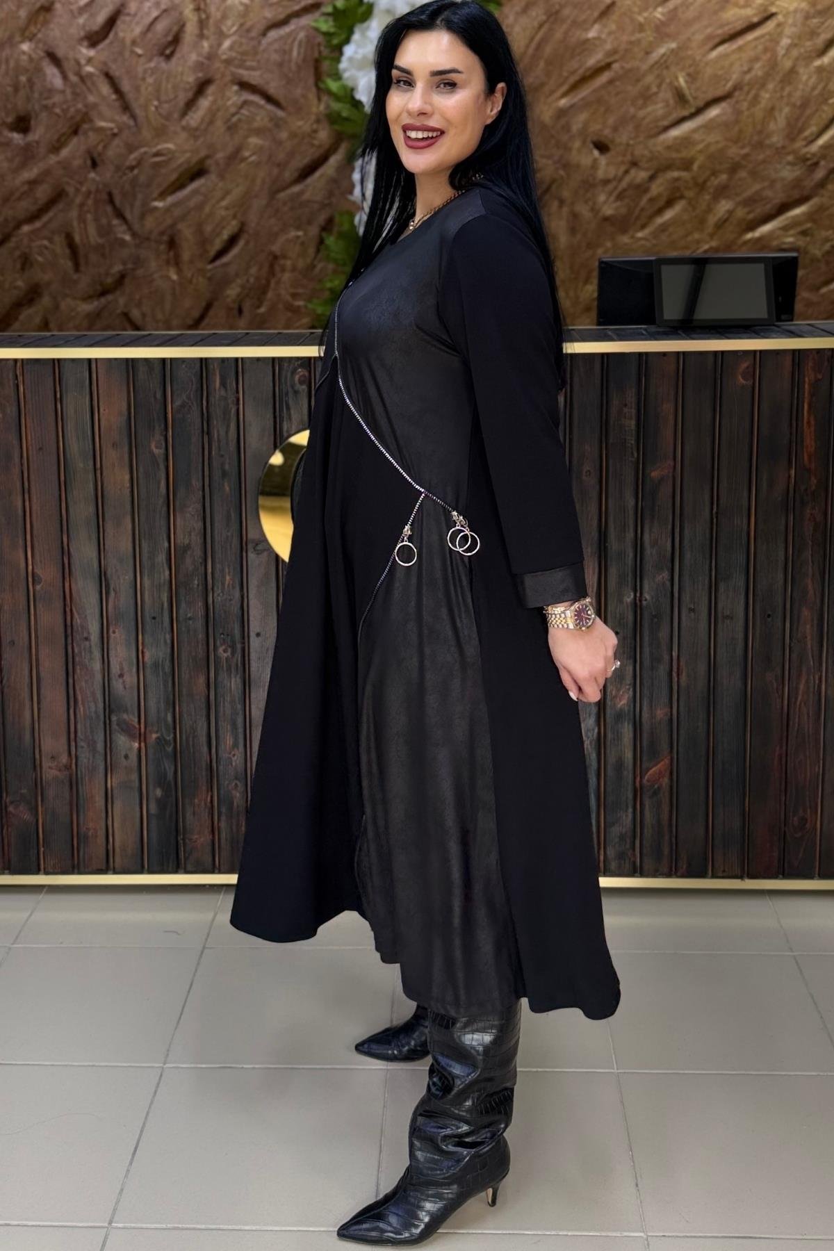 FERMUAR DETAYLI TASARIM BÜYÜK BEDEN ELBİSE