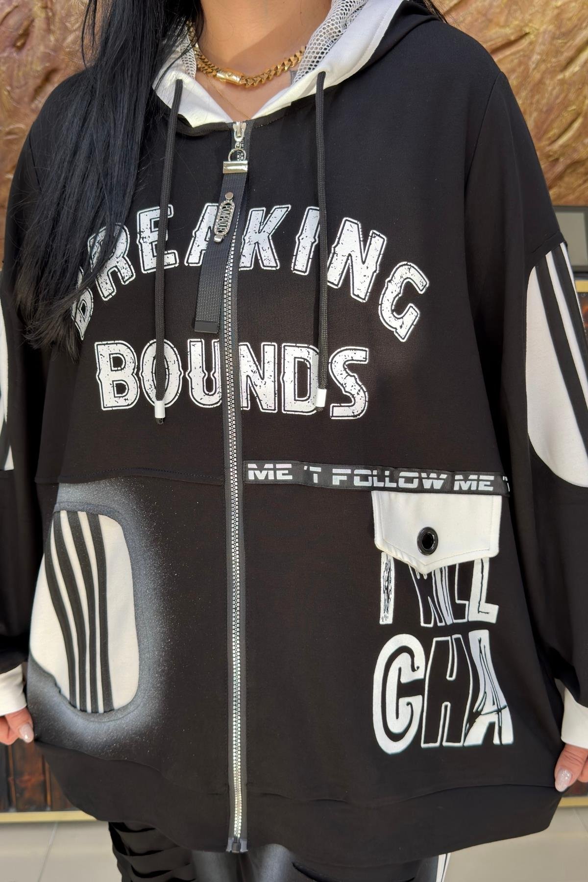 FİLE KAPŞONU ŞERİTLİ BÜYÜK BEDEN TAKIM