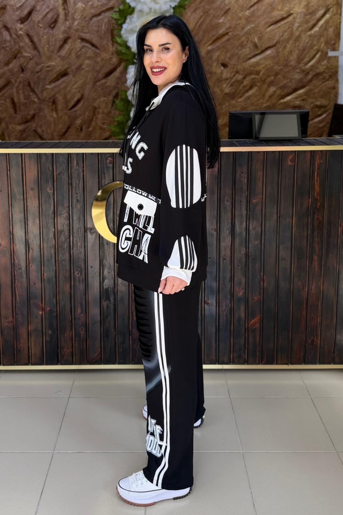 FİLE KAPŞONU ŞERİTLİ BÜYÜK BEDEN TAKIM