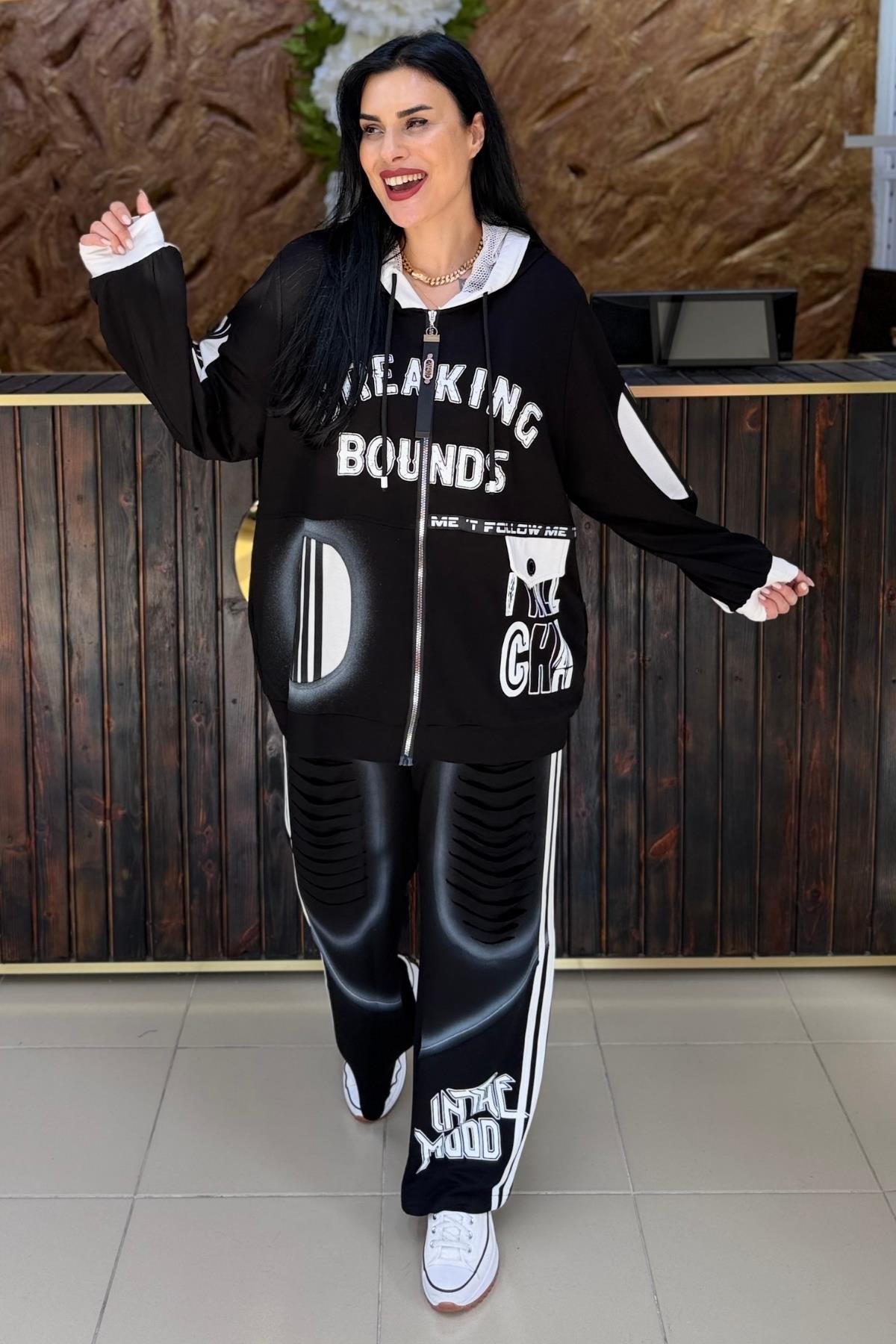 FİLE KAPŞONU ŞERİTLİ BÜYÜK BEDEN TAKIM