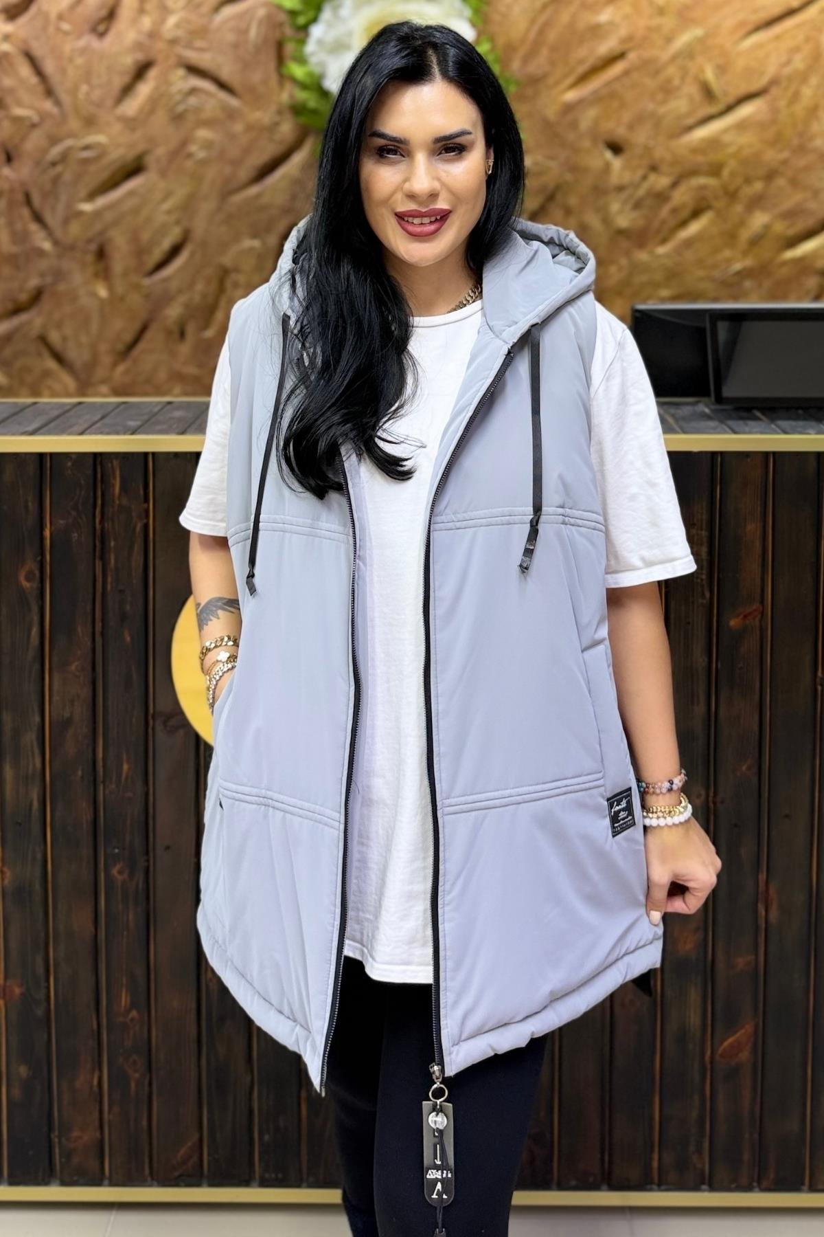 İÇİ KÜRKLÜ GRİ BÜYÜK BEDEN YELEK