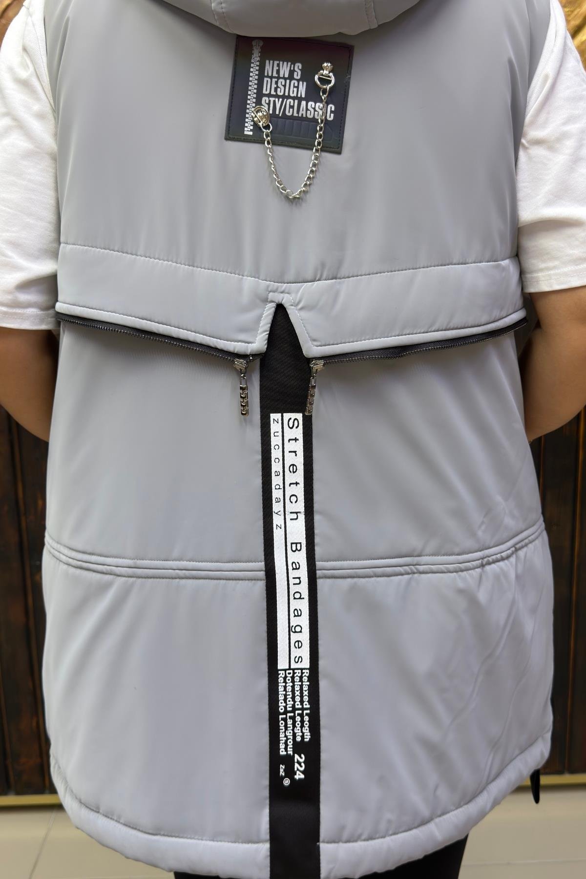 İÇİ KÜRKLÜ GRİ BÜYÜK BEDEN YELEK