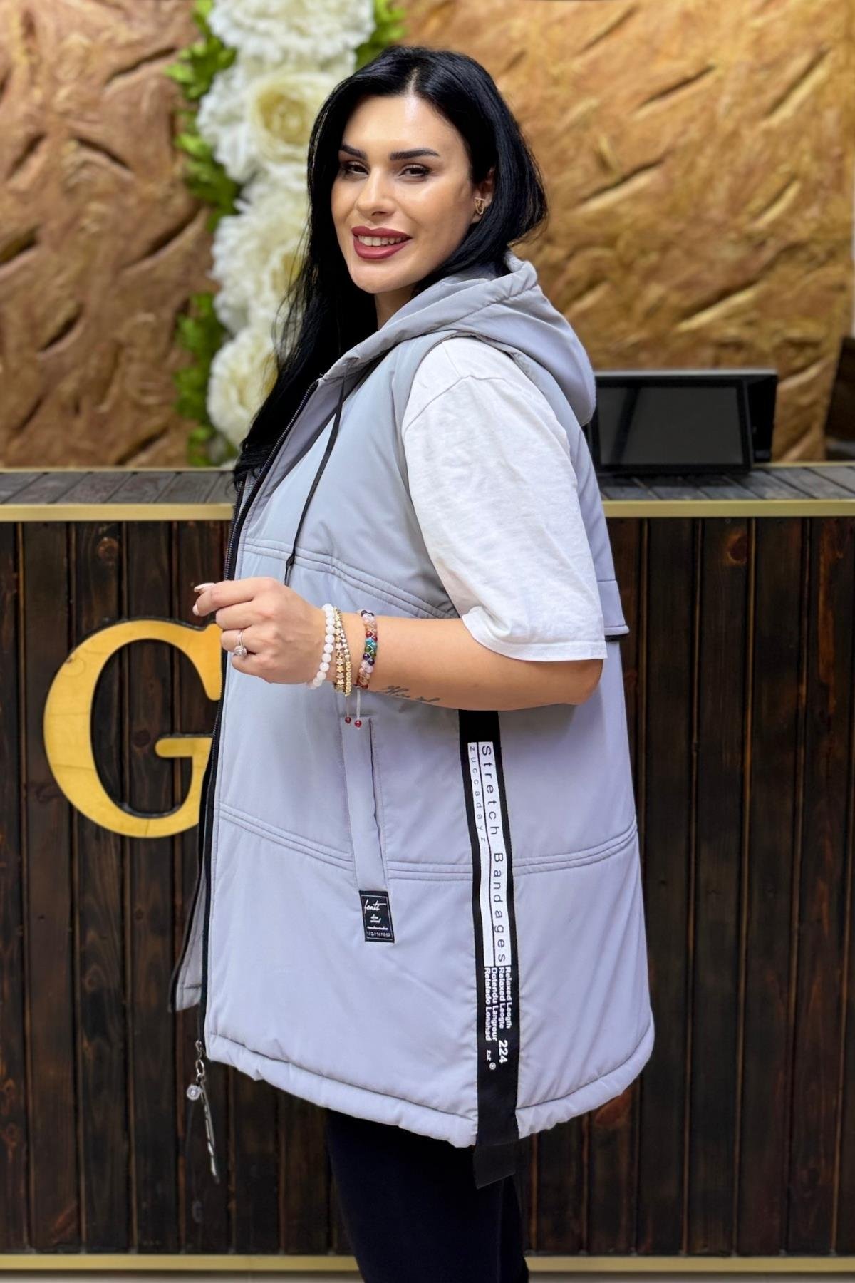 İÇİ KÜRKLÜ GRİ BÜYÜK BEDEN YELEK