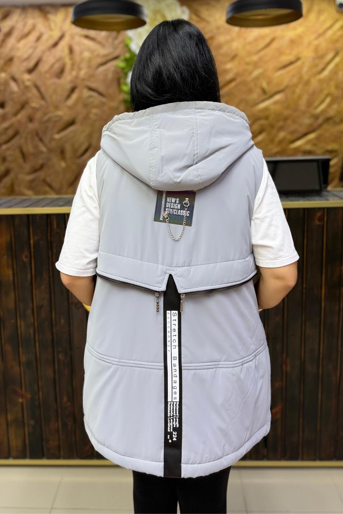 İÇİ KÜRKLÜ GRİ BÜYÜK BEDEN YELEK