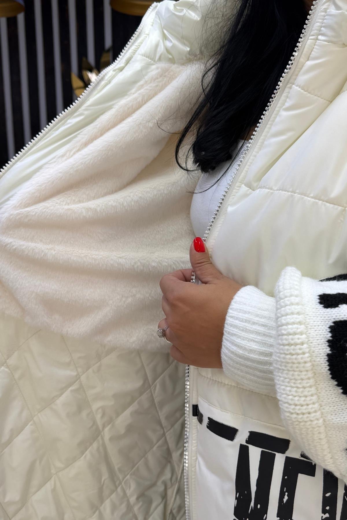 İÇİ KÜRKLÜ TRİKO KOLLU BÜYÜK BEDEN UZUN MONT