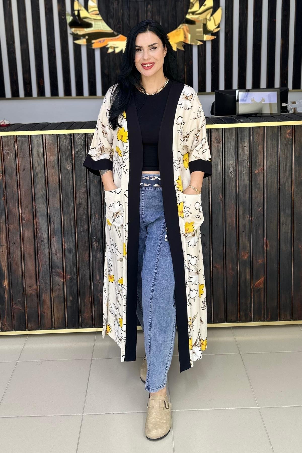 KETEN KAFTAN TAŞ RENGİ BÜYÜK BEDEN