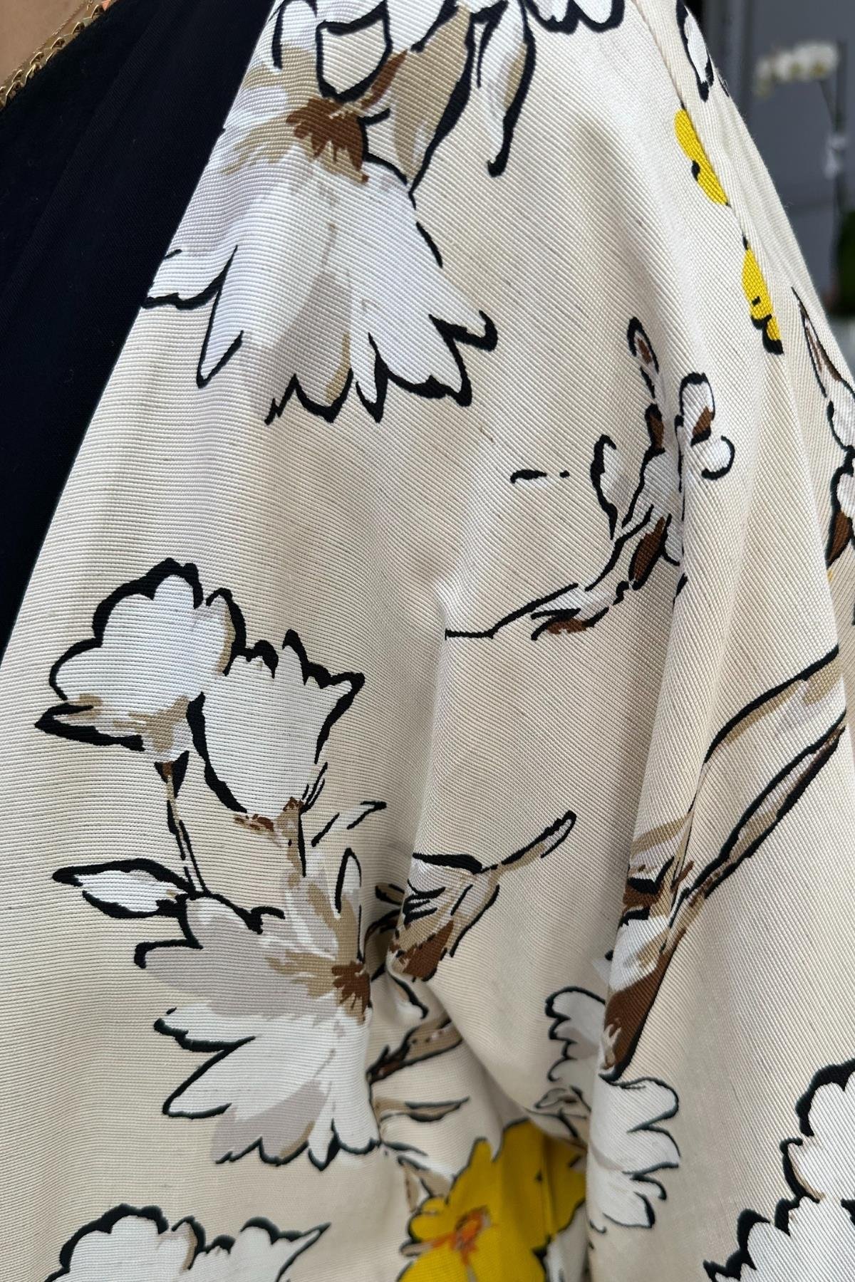 KETEN KAFTAN TAŞ RENGİ BÜYÜK BEDEN