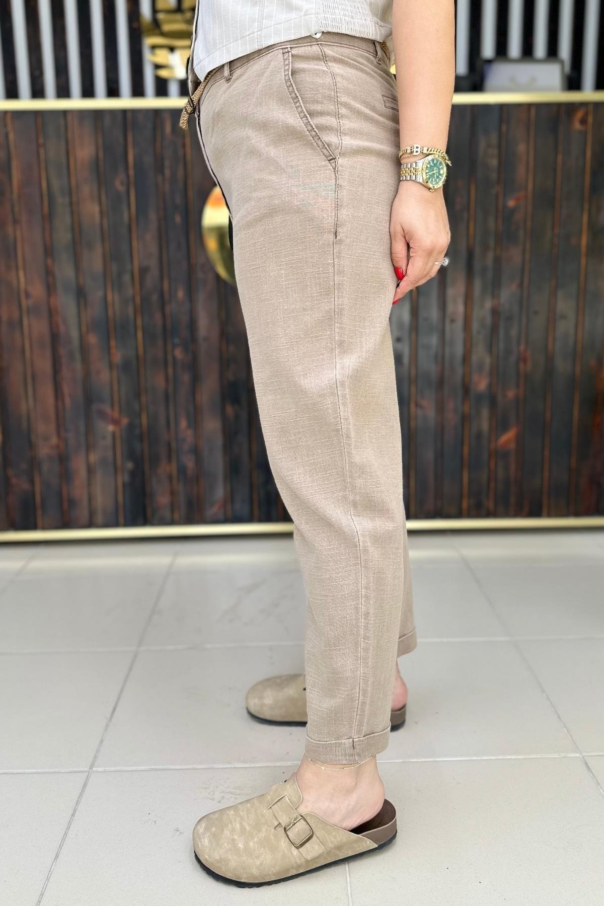 KETEN KEMERLİ PANTOLON BÜYÜK BEDEN