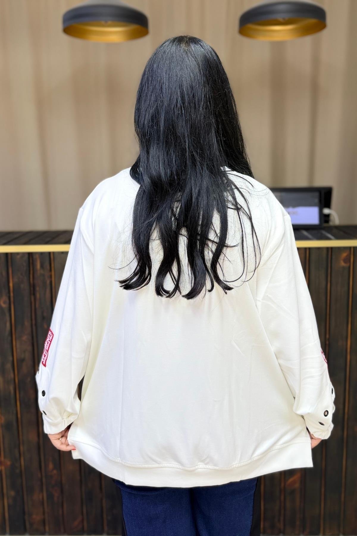 KOL DETAYLI SIMONK BLUZ BEYAZ BÜYÜK BEDEN