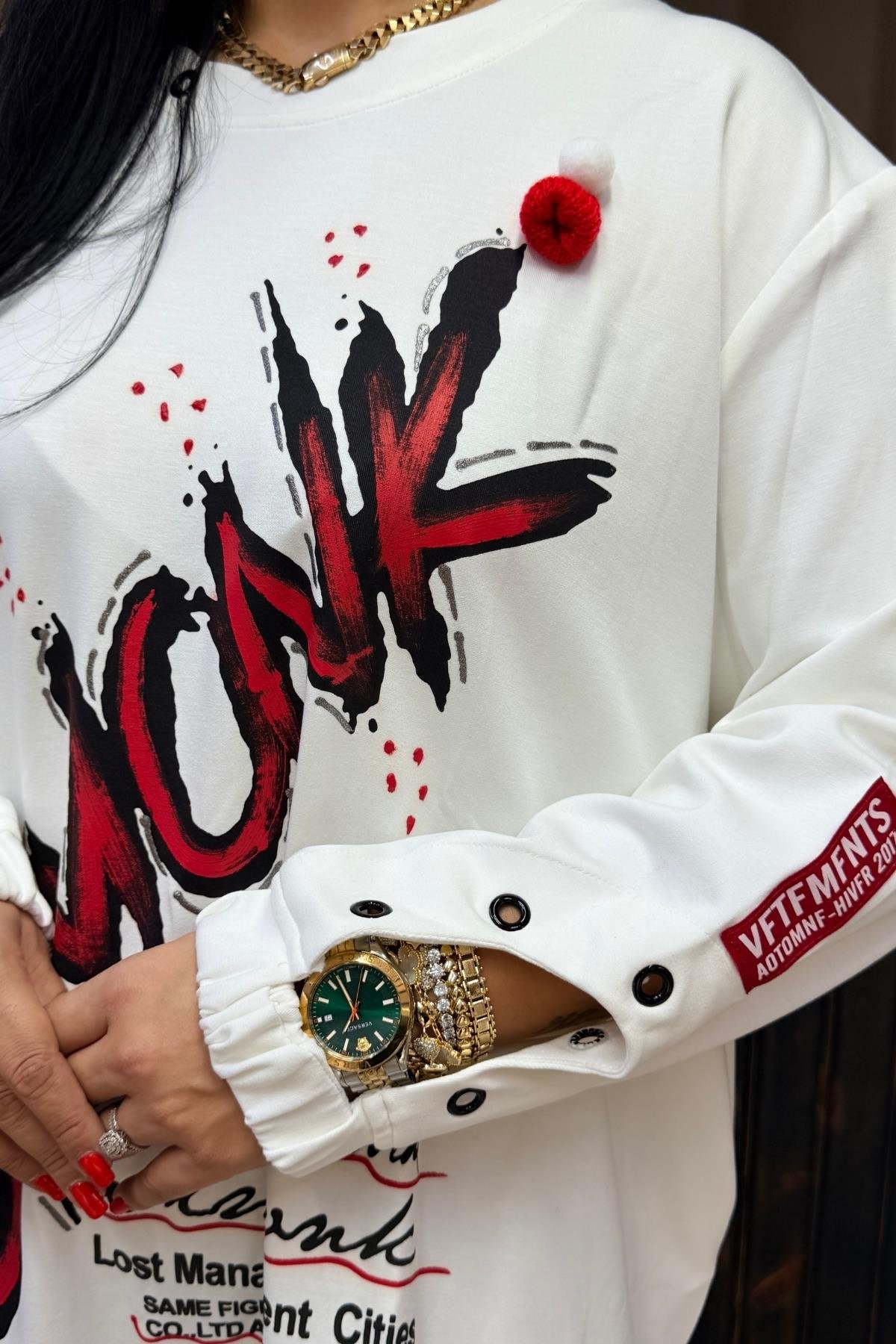 KOL DETAYLI SIMONK BLUZ BEYAZ BÜYÜK BEDEN