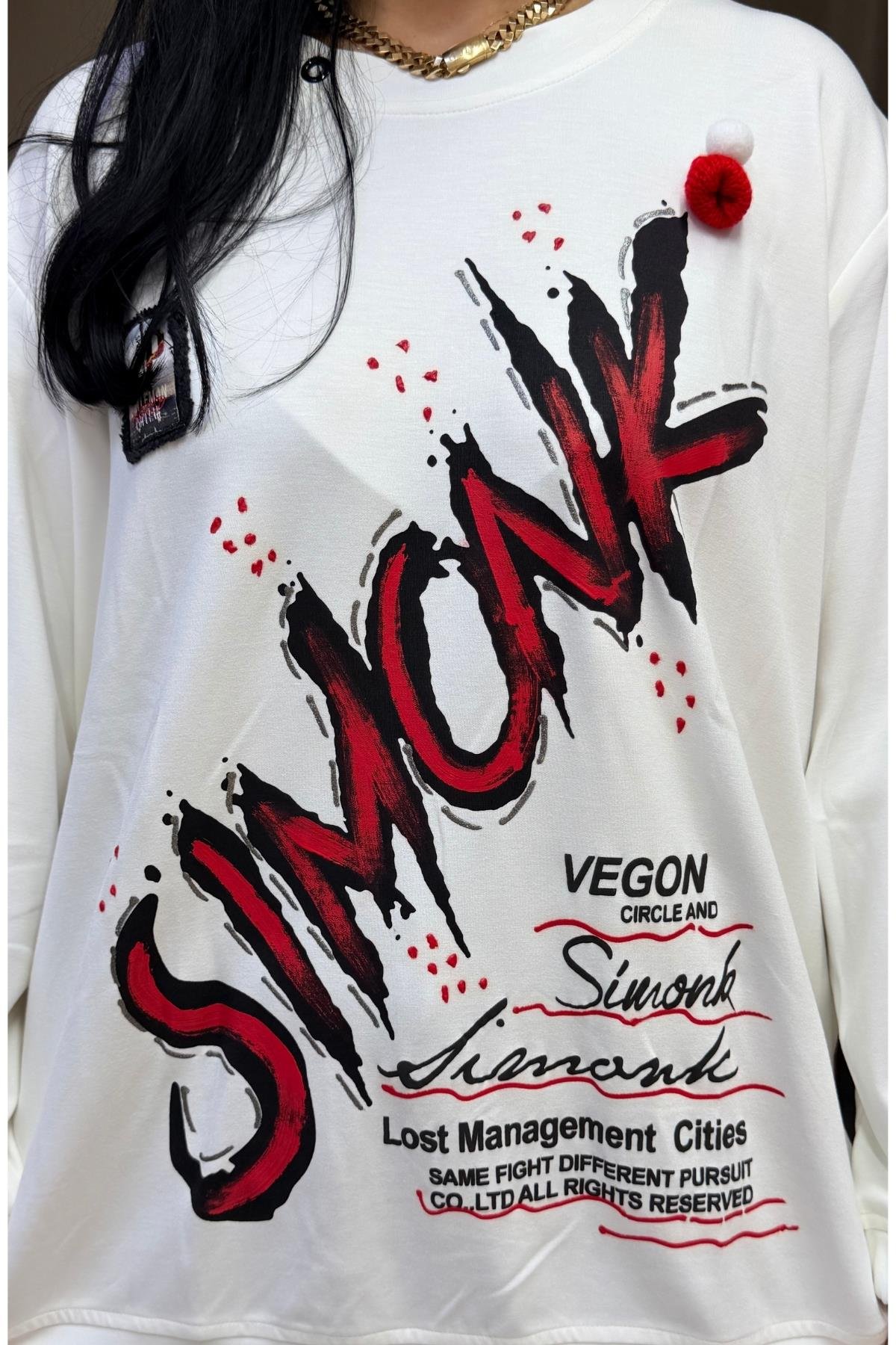 KOL DETAYLI SIMONK BLUZ BEYAZ BÜYÜK BEDEN