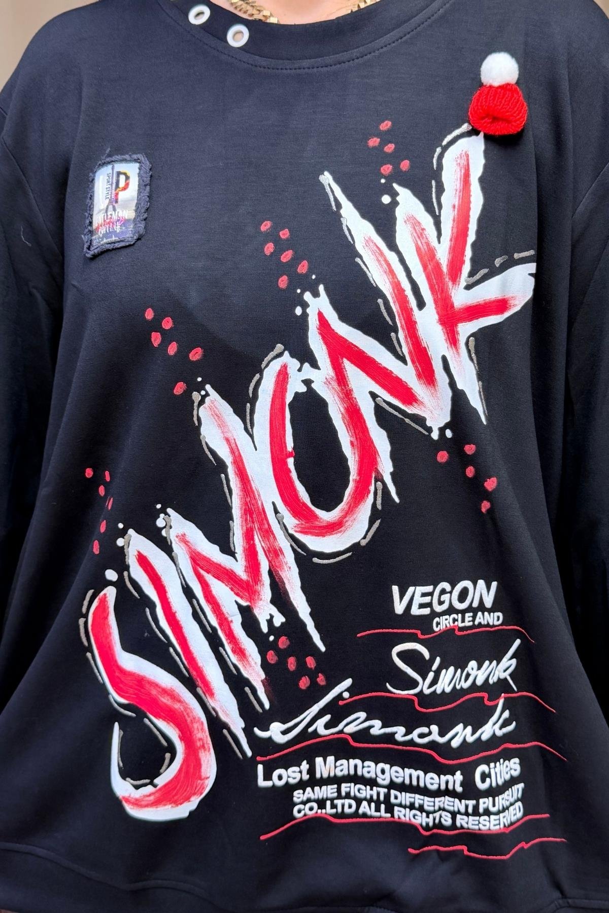 KOL DETAYLI SIMONK BLUZ BÜYÜK BEDEN SİYAH