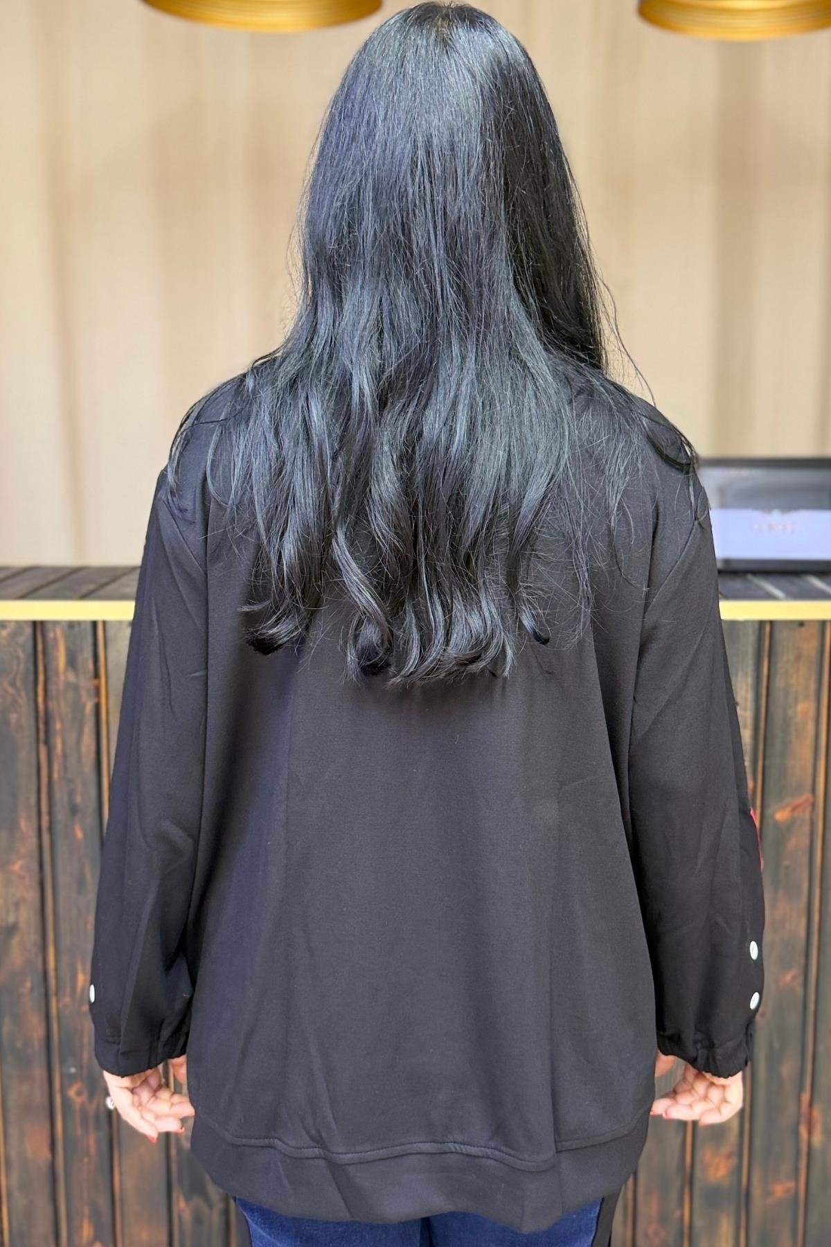 KOL DETAYLI SIMONK BLUZ BÜYÜK BEDEN SİYAH