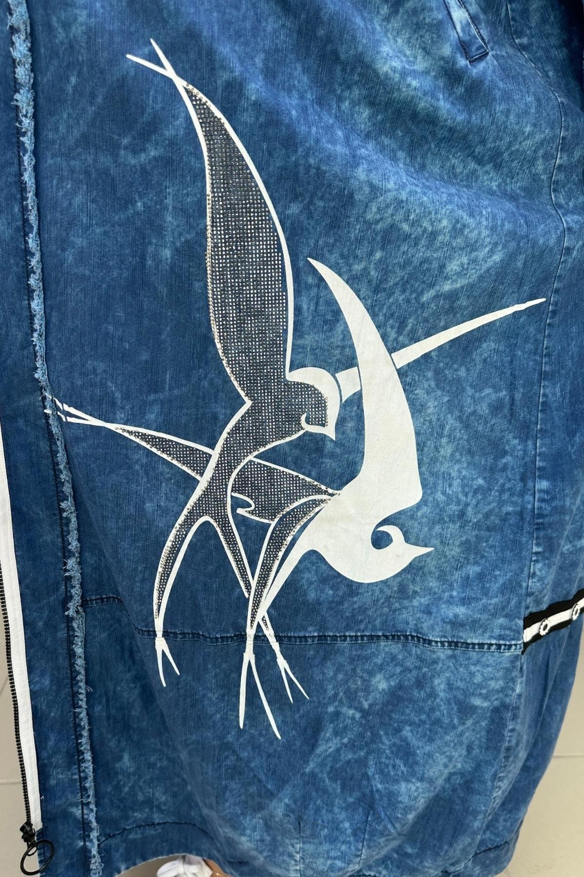 KUŞ BASKILI TAŞLI İNCE JEAN BÜYÜK BEDEN