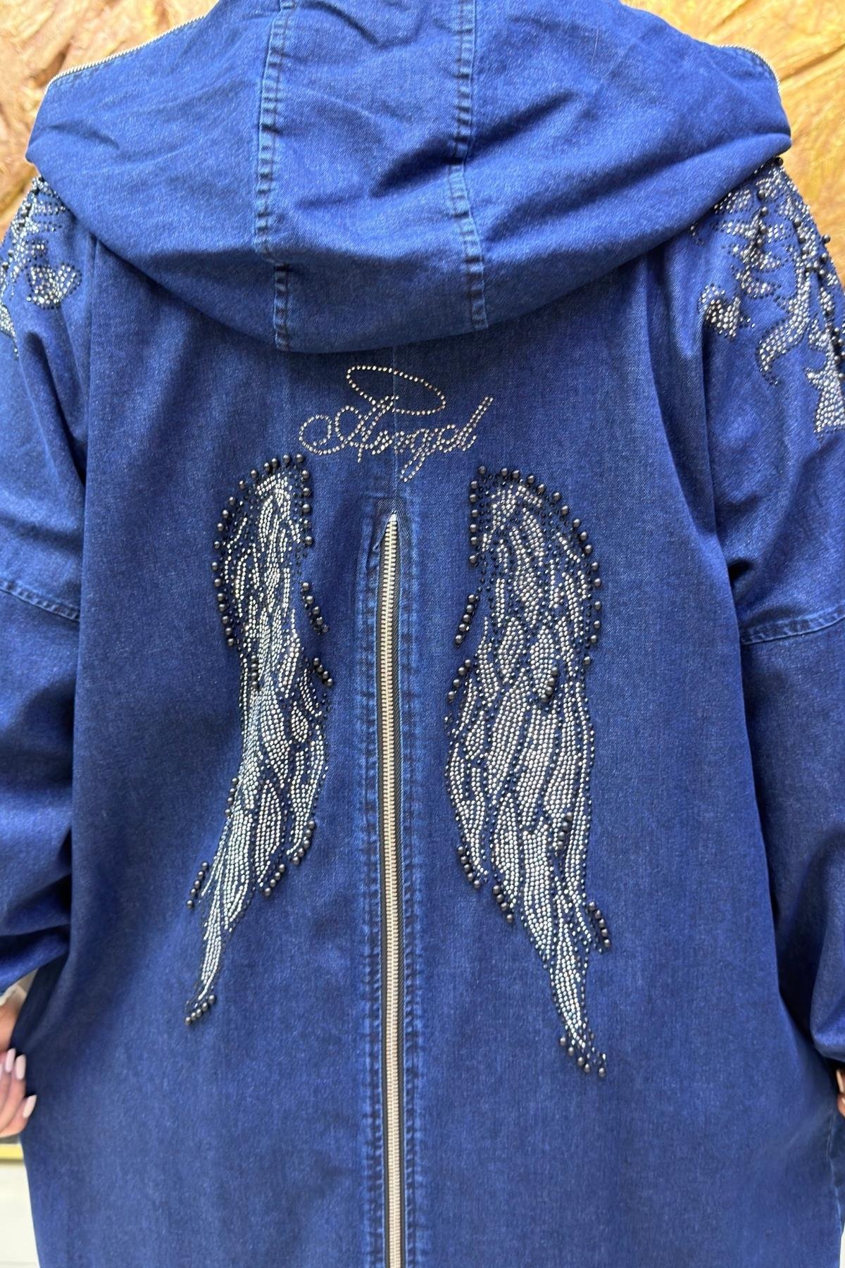 MELEK KANATLI TAŞLI BÜYÜK BEDEN KOT CEKET