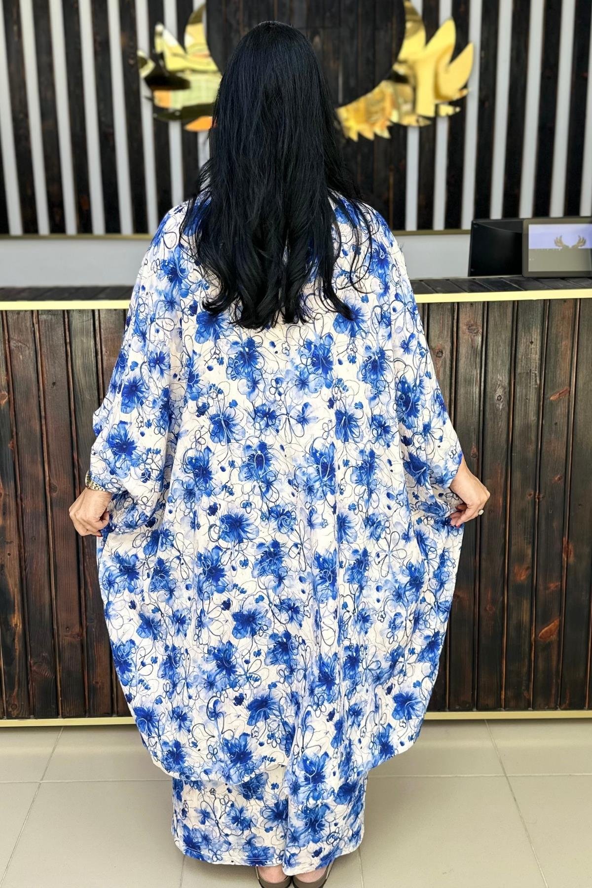 NAKIŞLI ÇİÇEK DESENLİ BÜYÜK BEDEN KİMONO