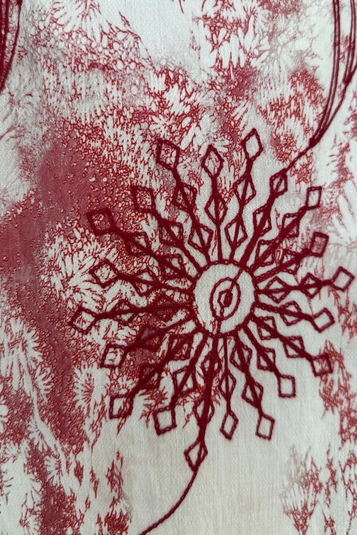 NAKIŞLI ÇİÇEK DESENLİ PANTALON KIRMIZI BÜYÜK BEDEN