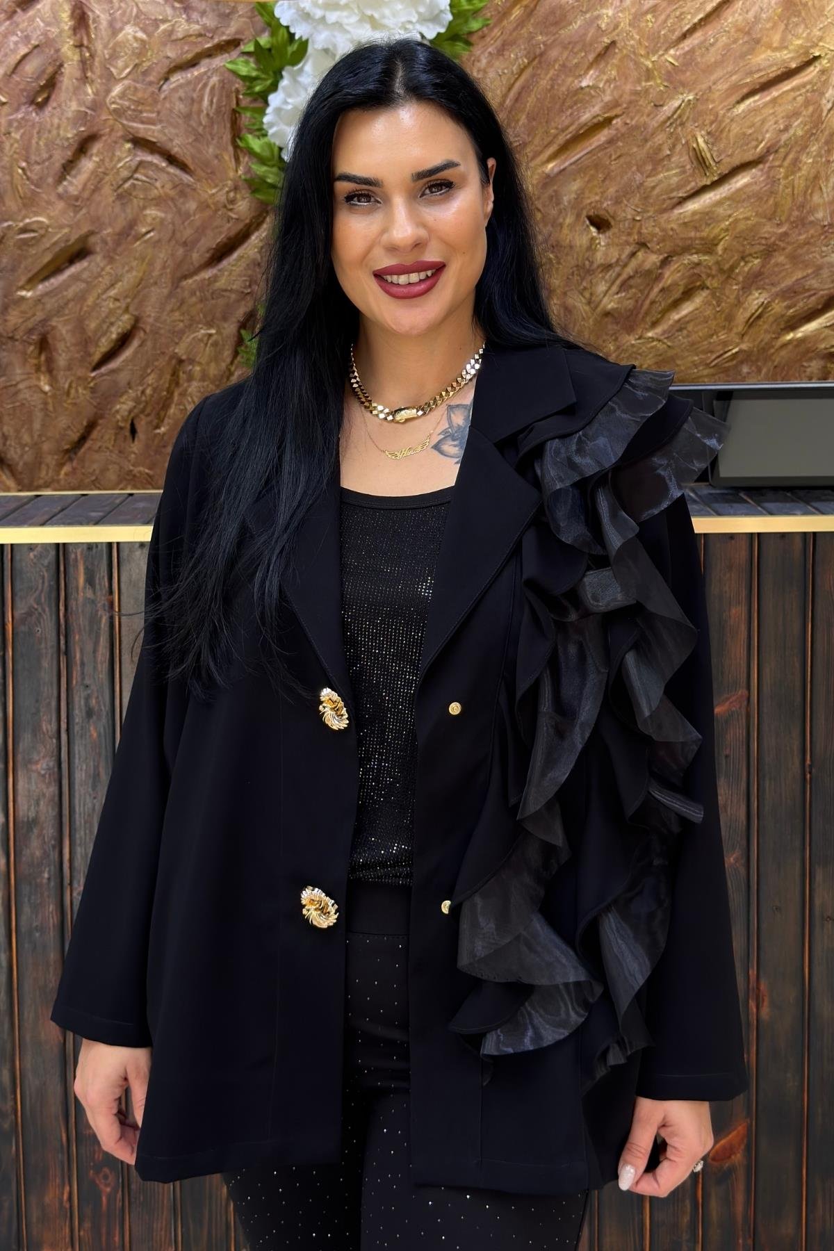 ORGANZE TÜL FARBELALI BÜYÜK BEDEN BLAZER CEKET