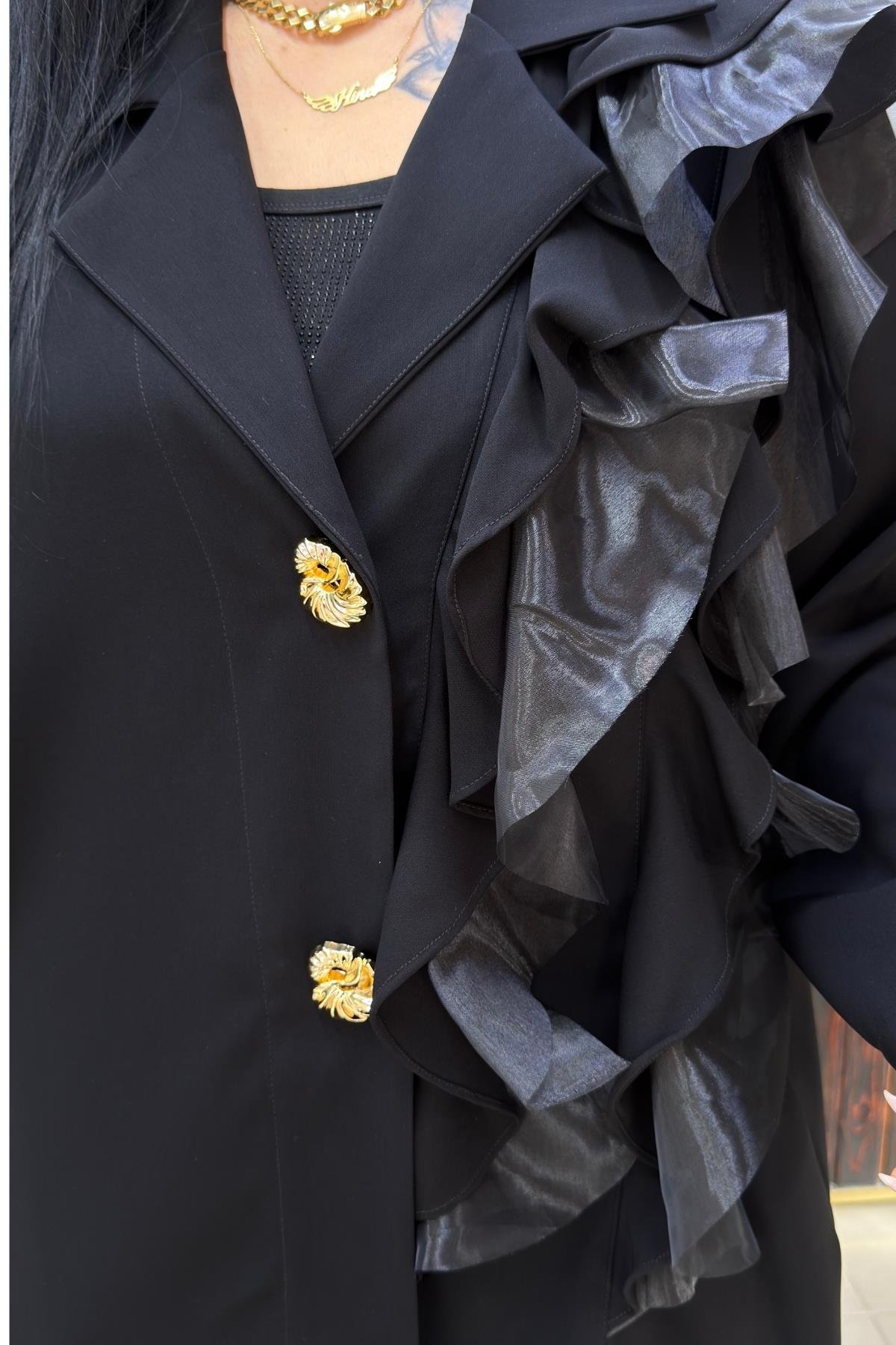 ORGANZE TÜL FARBELALI BÜYÜK BEDEN BLAZER CEKET