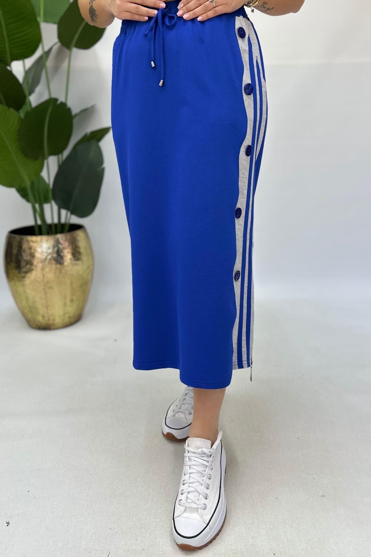 PAMUKLU ŞERİTLİ ETEK - SAKS