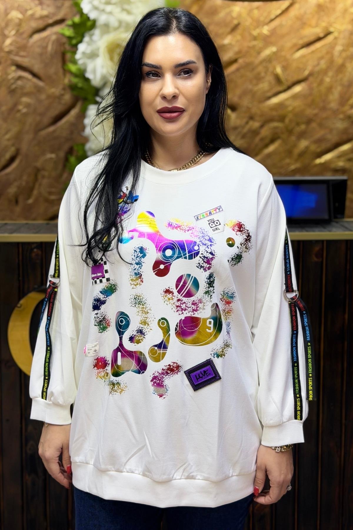 RENKLİ BASKILI BÜYÜK BEDEN TUNİK