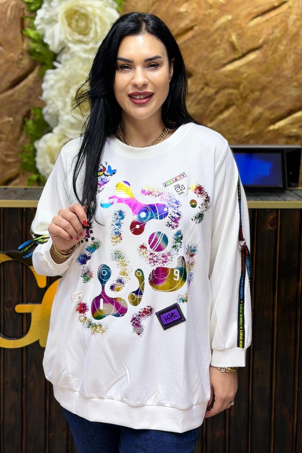 RENKLİ BASKILI BÜYÜK BEDEN TUNİK