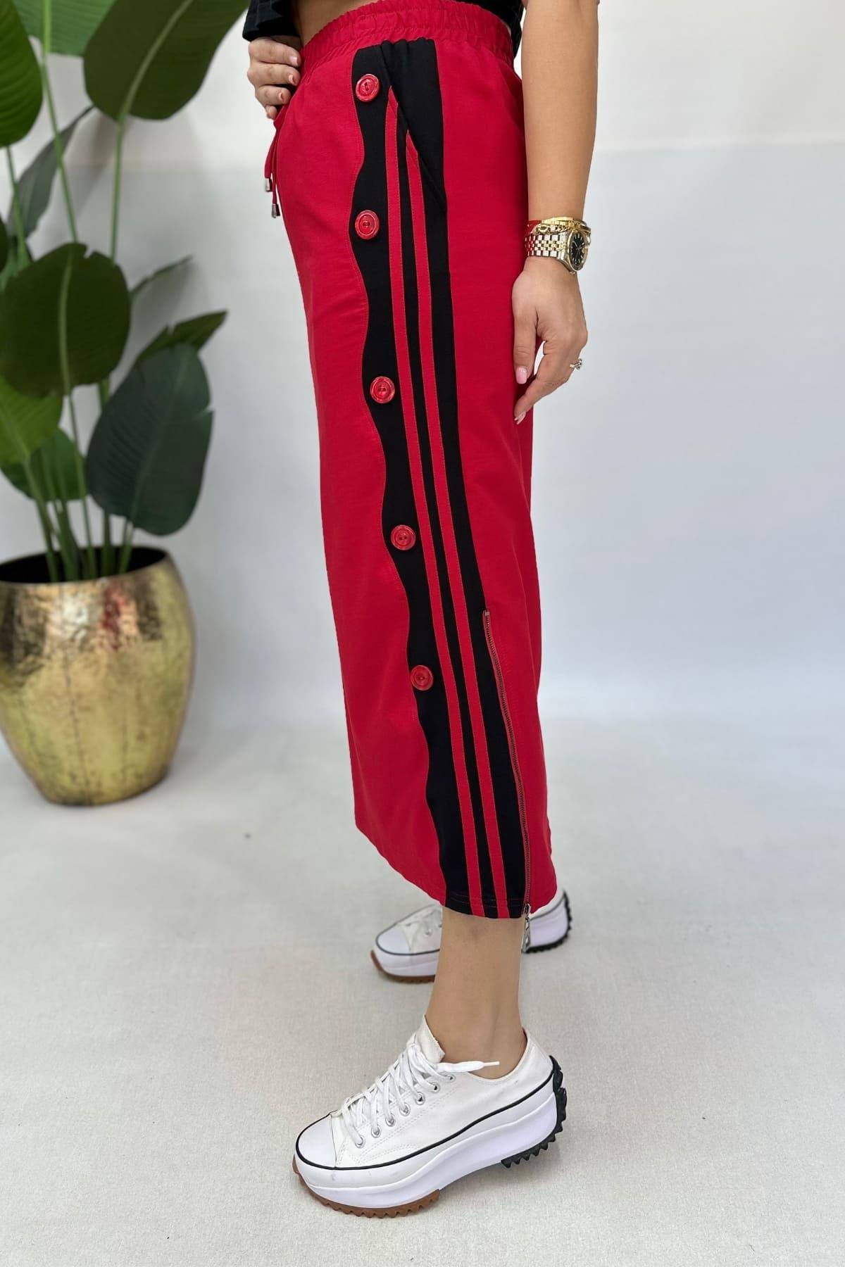 ŞERİTLİ PAMUKLU ETEK BÜYÜK BEDEN- KIRMIZI