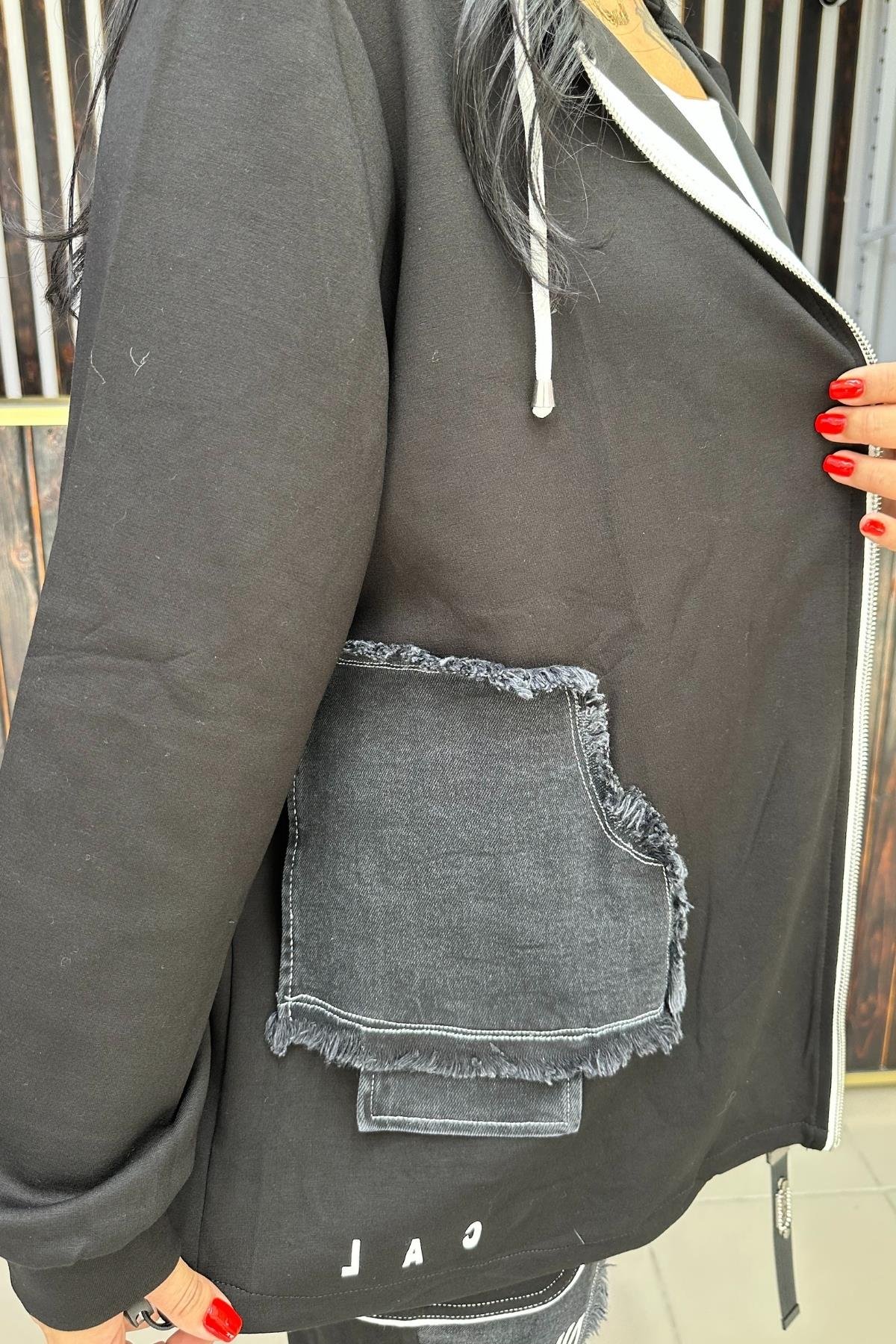 TASARIM PAMUKLU CEKET JEAN CEP DETAYLI BÜYÜK BEDEN