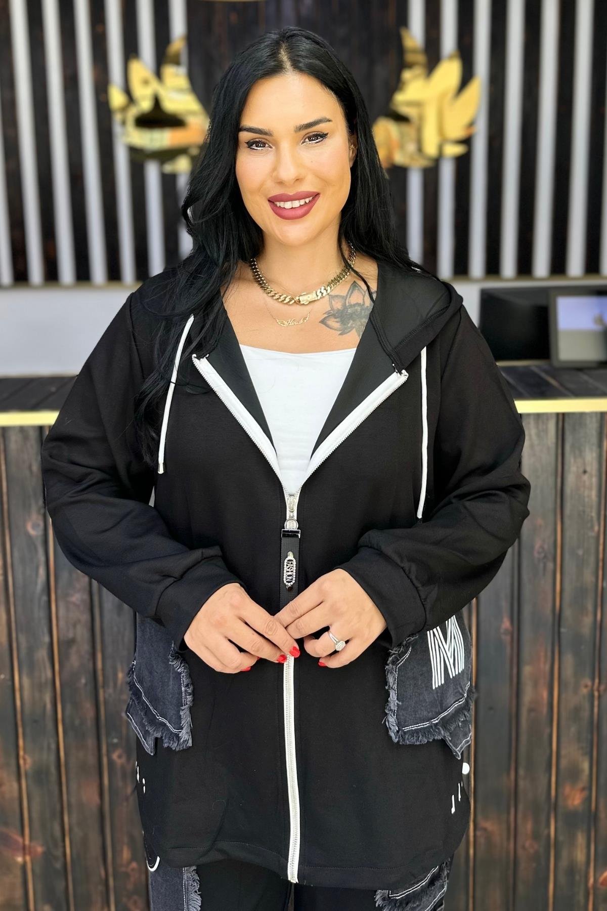 TASARIM PAMUKLU CEKET JEAN CEP DETAYLI BÜYÜK BEDEN