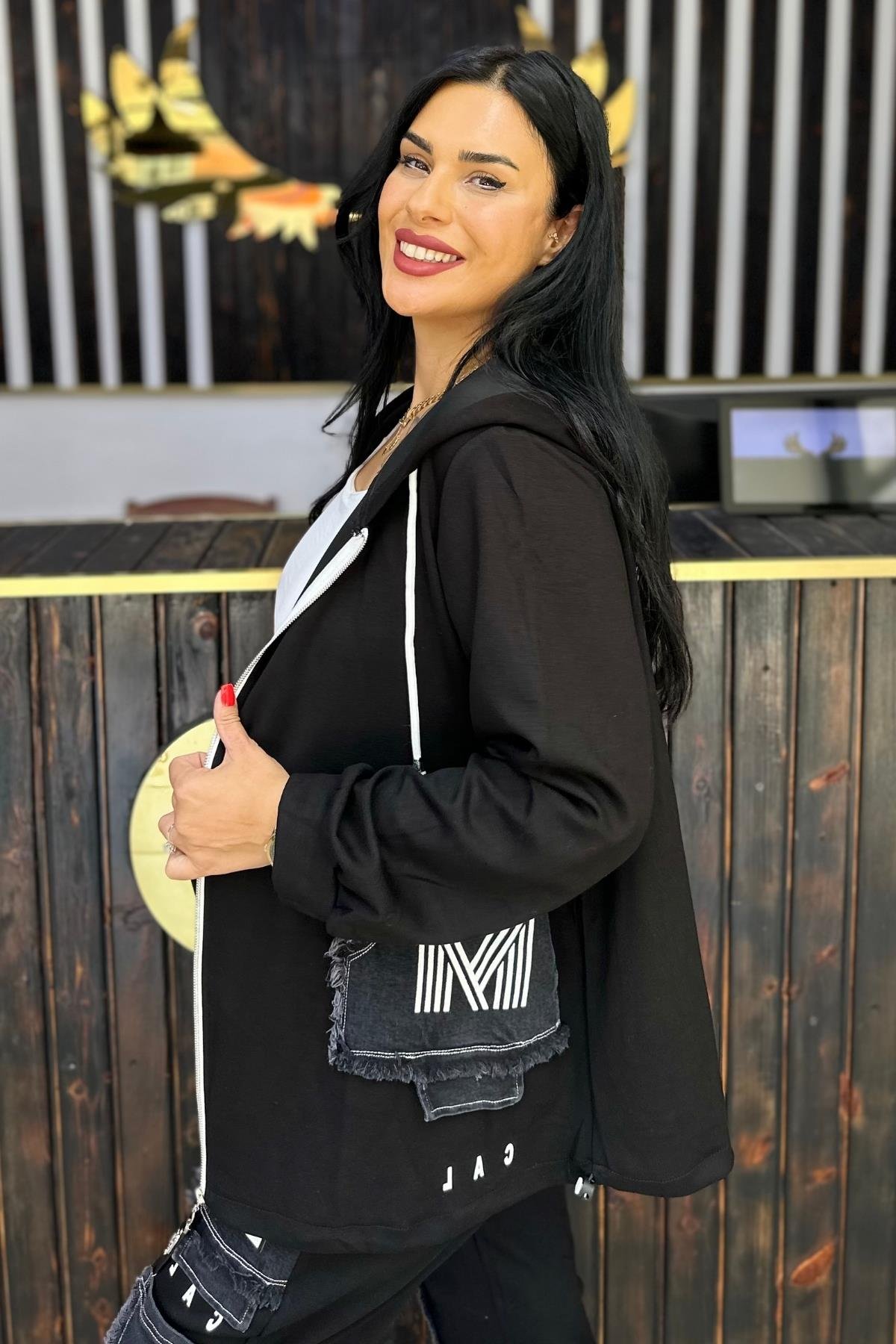 TASARIM PAMUKLU CEKET JEAN CEP DETAYLI BÜYÜK BEDEN